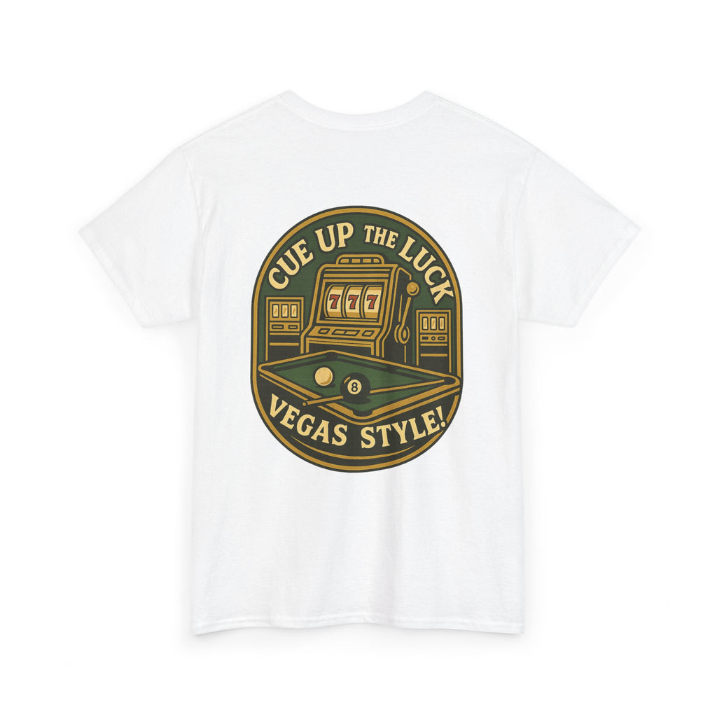 Vegas Style Billiards Tee – Cue Up the Luck  8-Ball Pool & Casino Mashup
