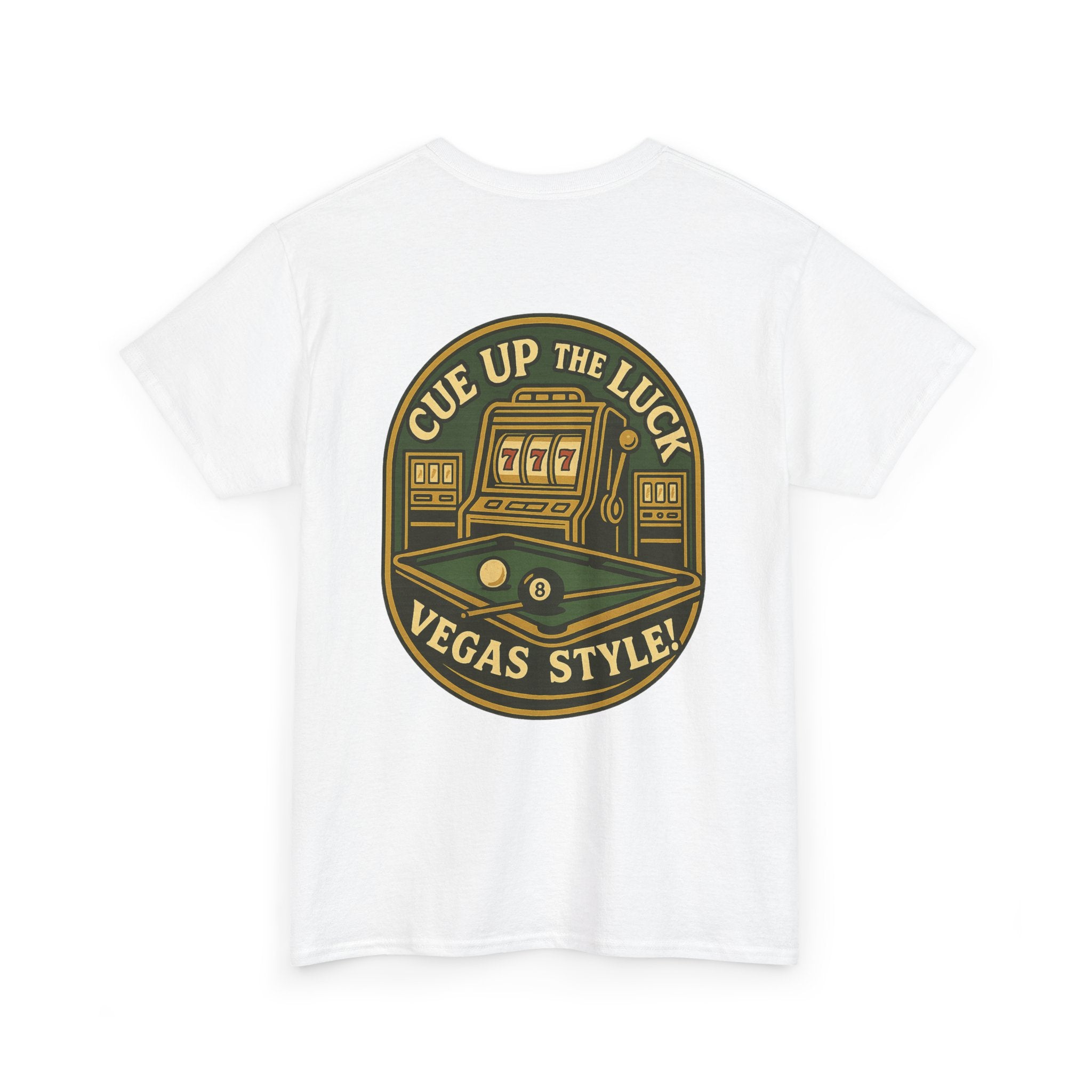 Vegas Style Billiards Tee – Cue Up the Luck  8-Ball Pool & Casino Mashup