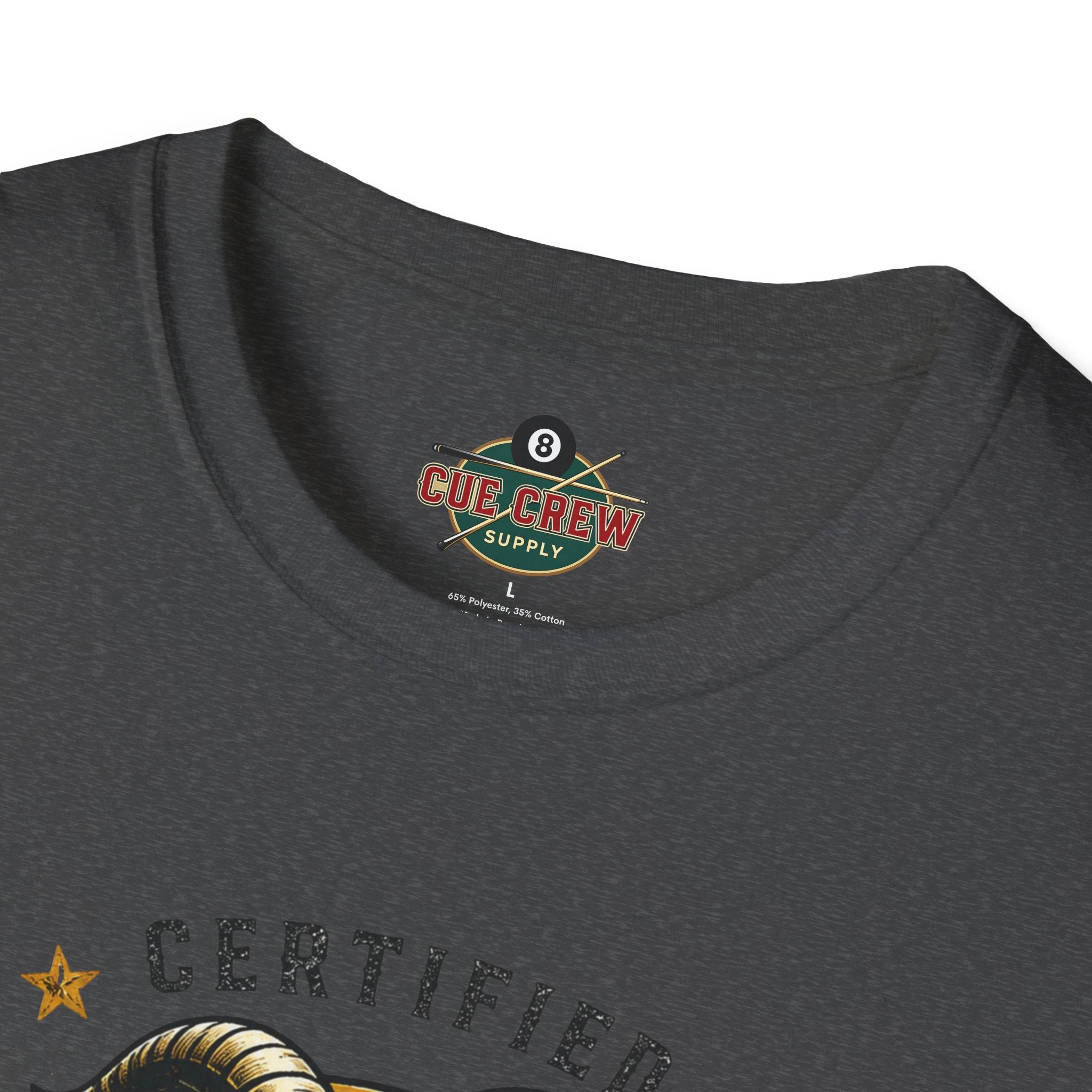 Certified GOAT-ish Funny Billiards T-Shirt | Pool Player Graphic Unisex Tee | 8 Ball Goat Design - Front Only