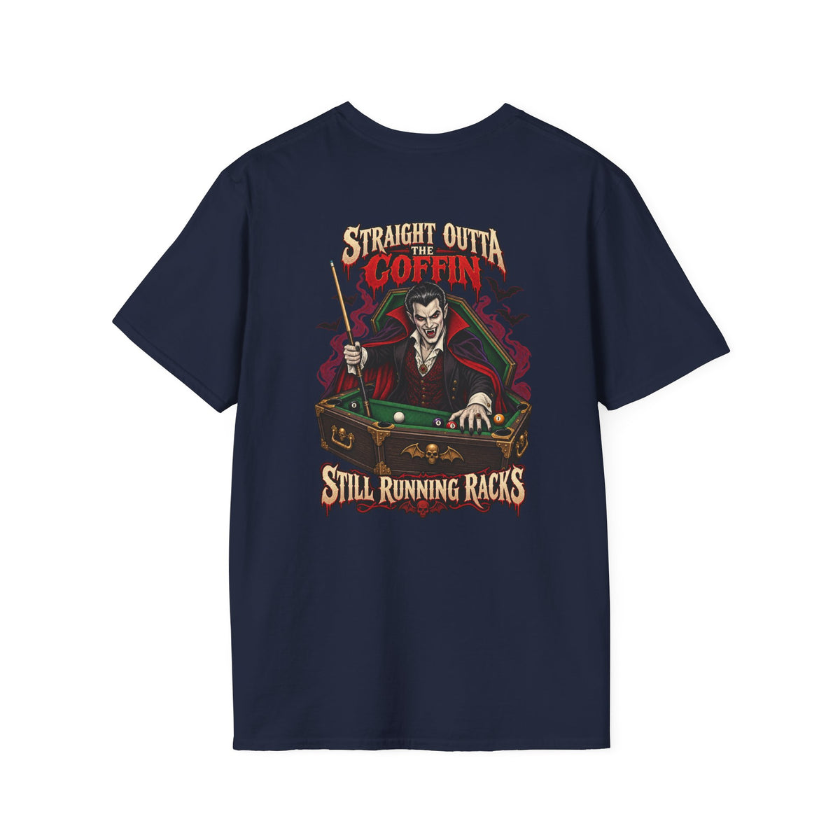 Straight Outta the Coffin – Halloween Billiards T-Shirt – Vampire Pool Player Tee