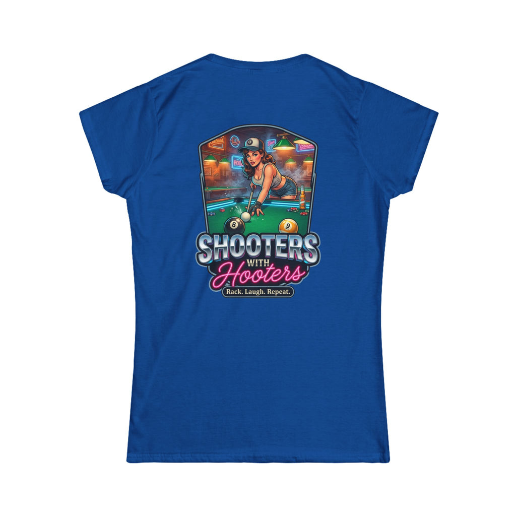 Shooters With Hooters Women's Billiards T-Shirt – Funny Pool Player Graphic Tee | Front & Back Print