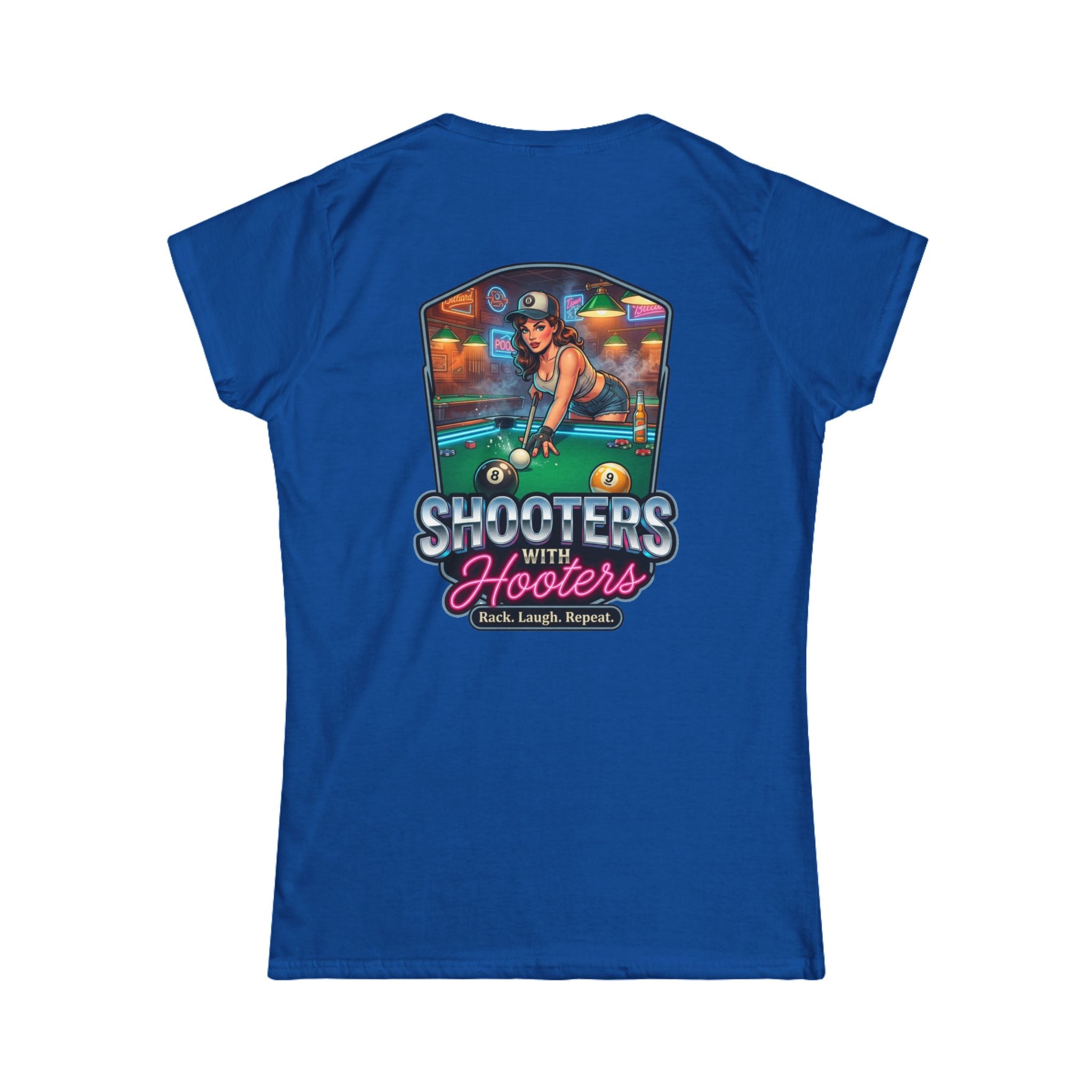 Shooters With Hooters Women's Billiards T-Shirt – Funny Pool Player Graphic Tee | Front & Back Print