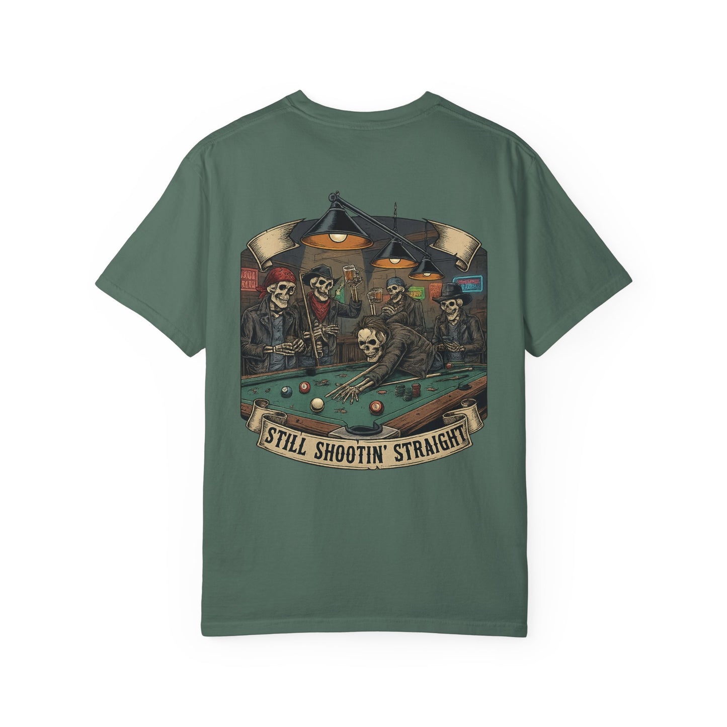 Still Shootin' Straight Pool Skeleton Comfort Colors Tee