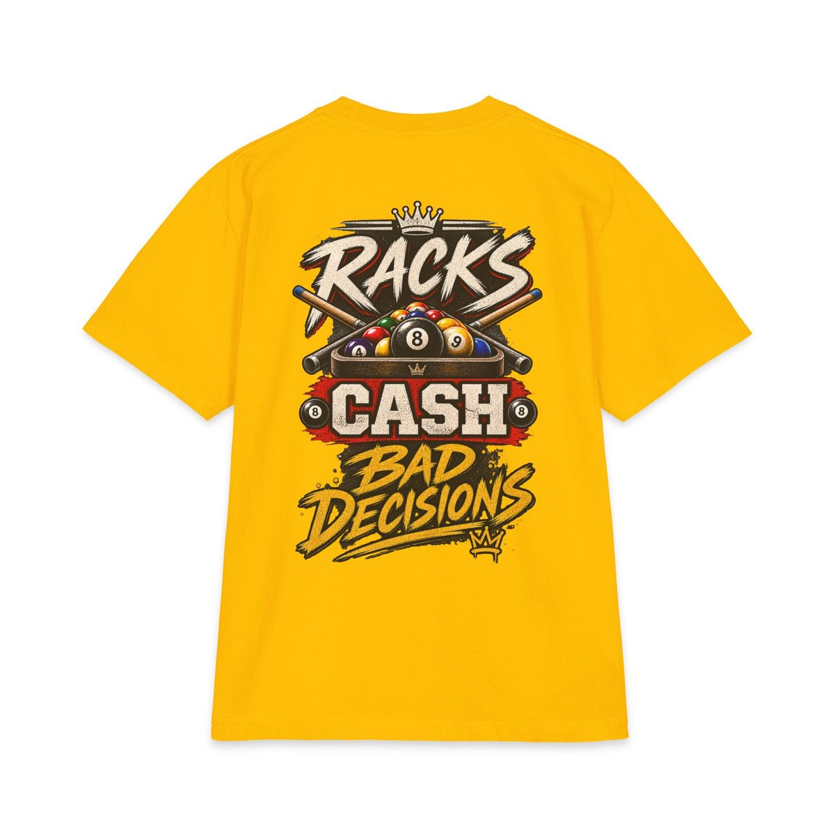 Racks, Cash & Bad Decisions – After Dark Billiards T-Shirt – Pool Player Tee CCS-ADST-009