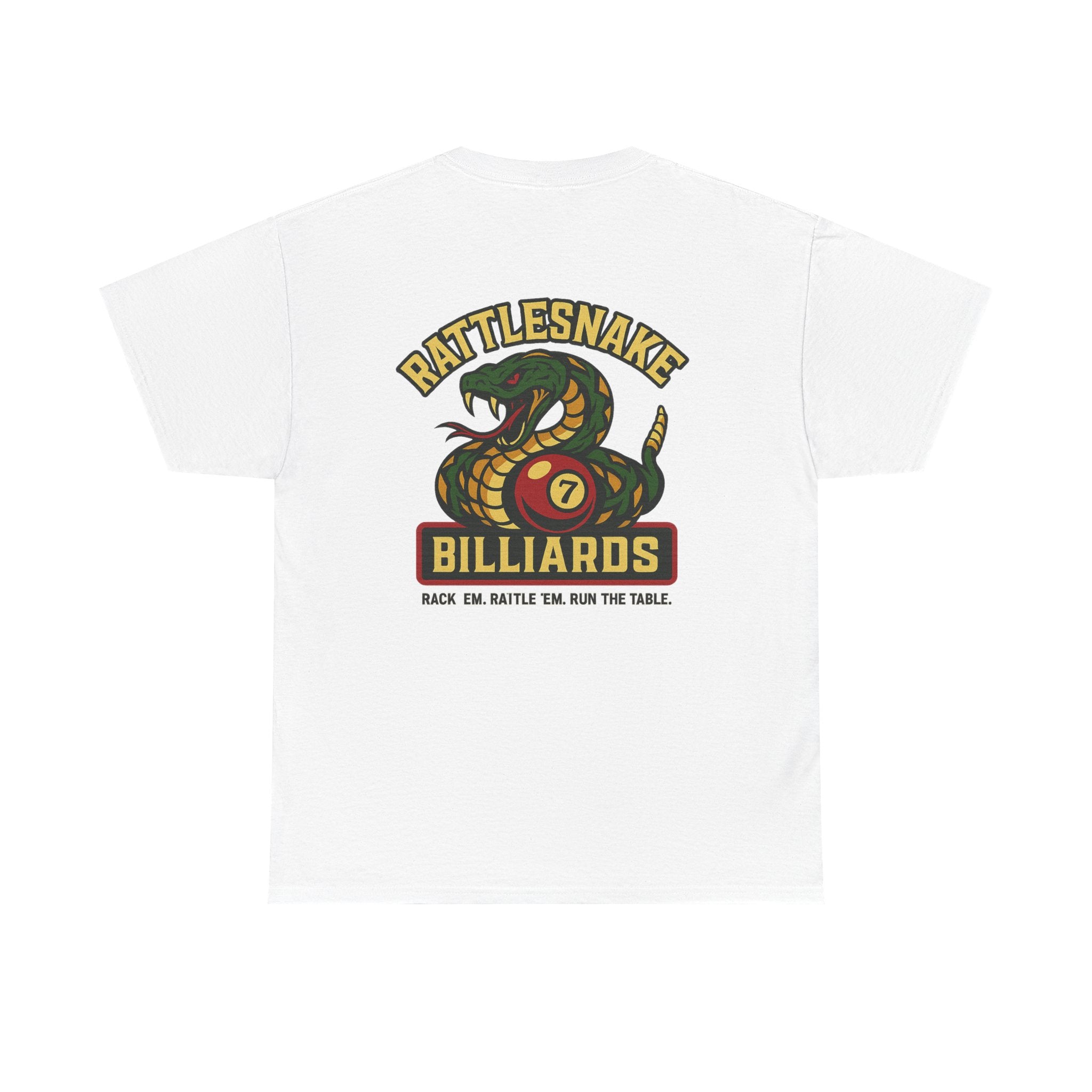 Rattlesnake Billiards - Rack 'Em, Rattle 'Em, Run The Table - Strike Hard, Play Bold Gildan Tee