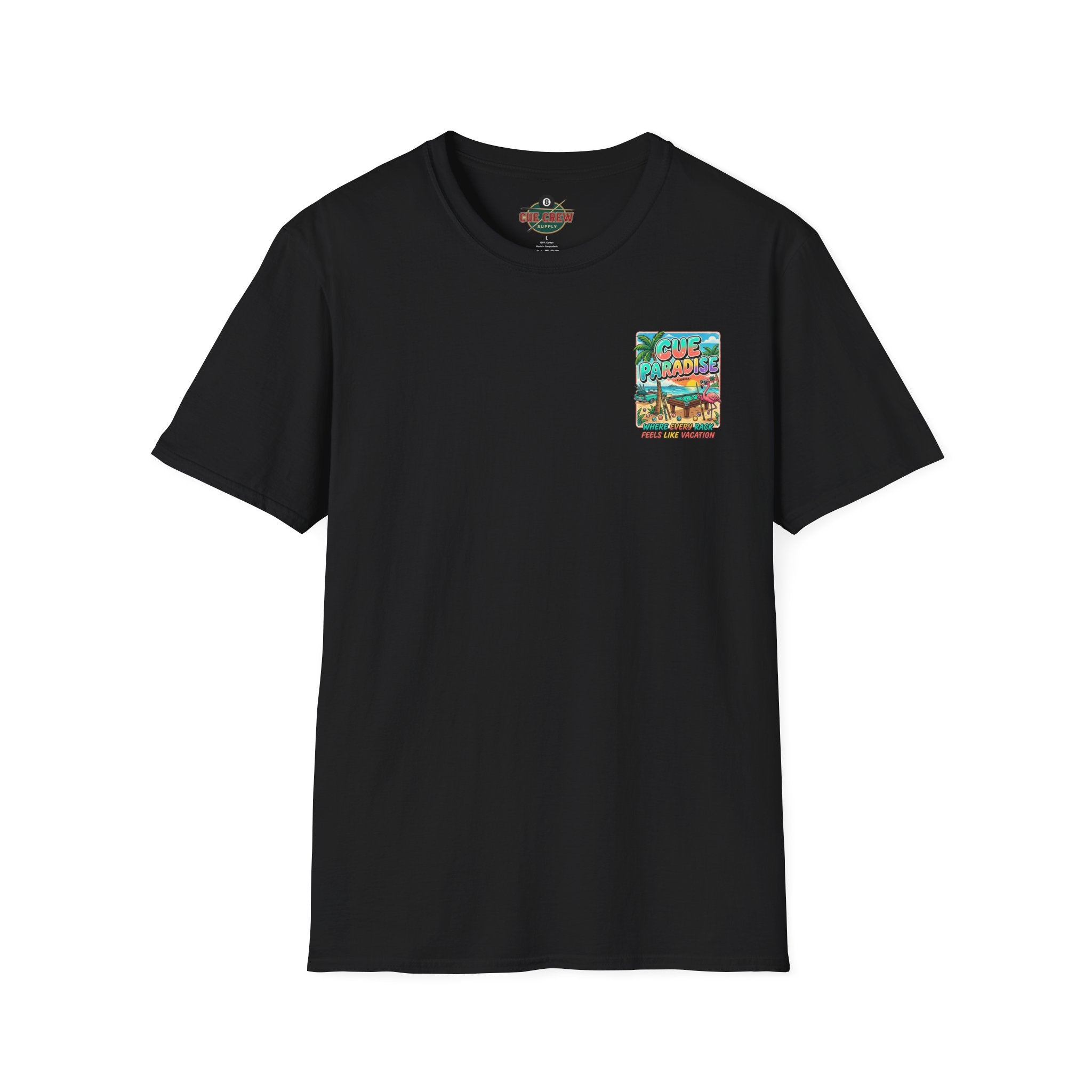 Cue Paradise Florida Billiards T-Shirt | Tropical Pool Player Beach Graphic Tee | Front & Back Print