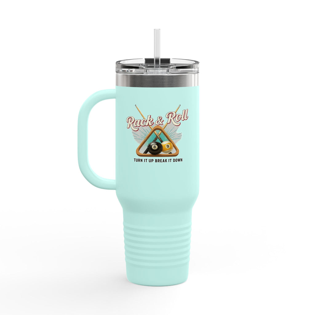 Rack & Roll v2 40oz Insulated Travel Mug – Pool Cue Billiards Design,