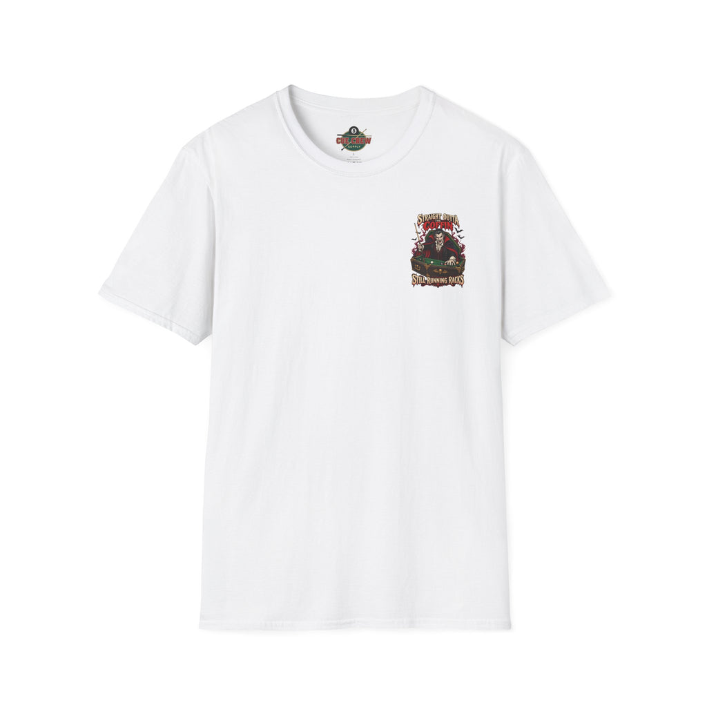 Straight Outta the Coffin – Halloween Billiards T-Shirt – Vampire Pool Player Tee