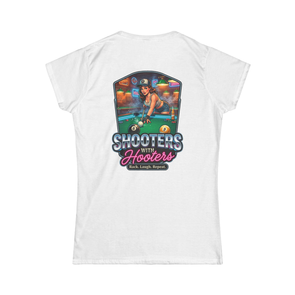 Shooters With Hooters Women's Billiards T-Shirt – Funny Pool Player Graphic Tee | Front & Back Print