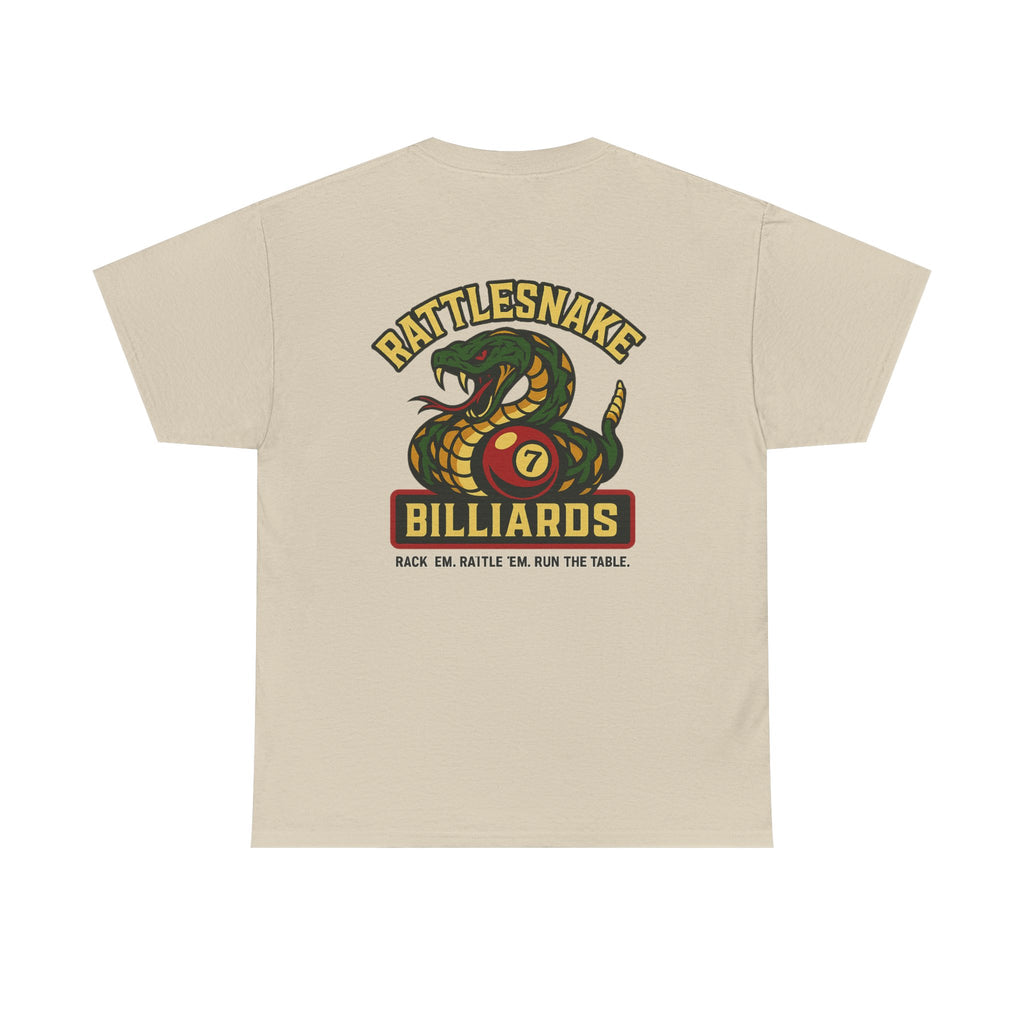 Rattlesnake Billiards - Rack 'Em, Rattle 'Em, Run The Table - Strike Hard, Play Bold Tee