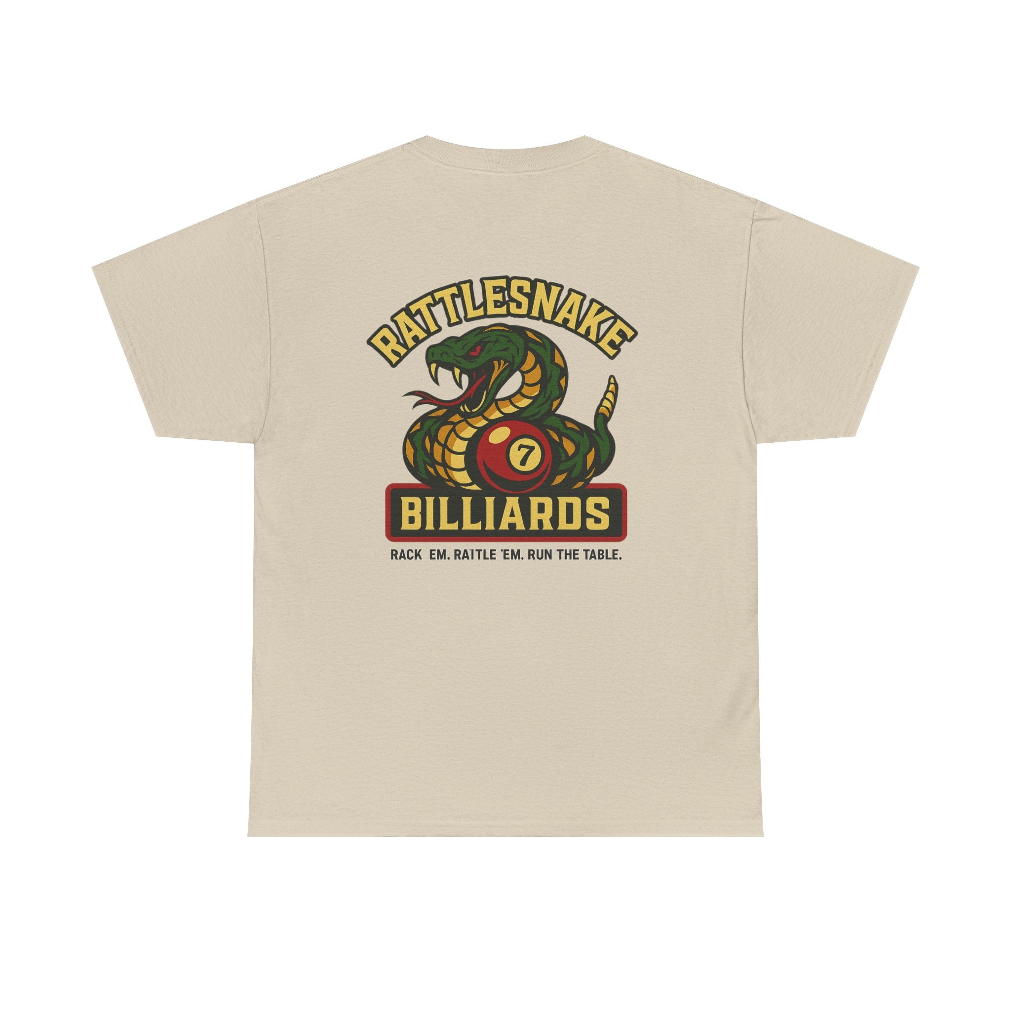 Rattlesnake Billiards - Rack 'Em, Rattle 'Em, Run The Table - Strike Hard, Play Bold Tee