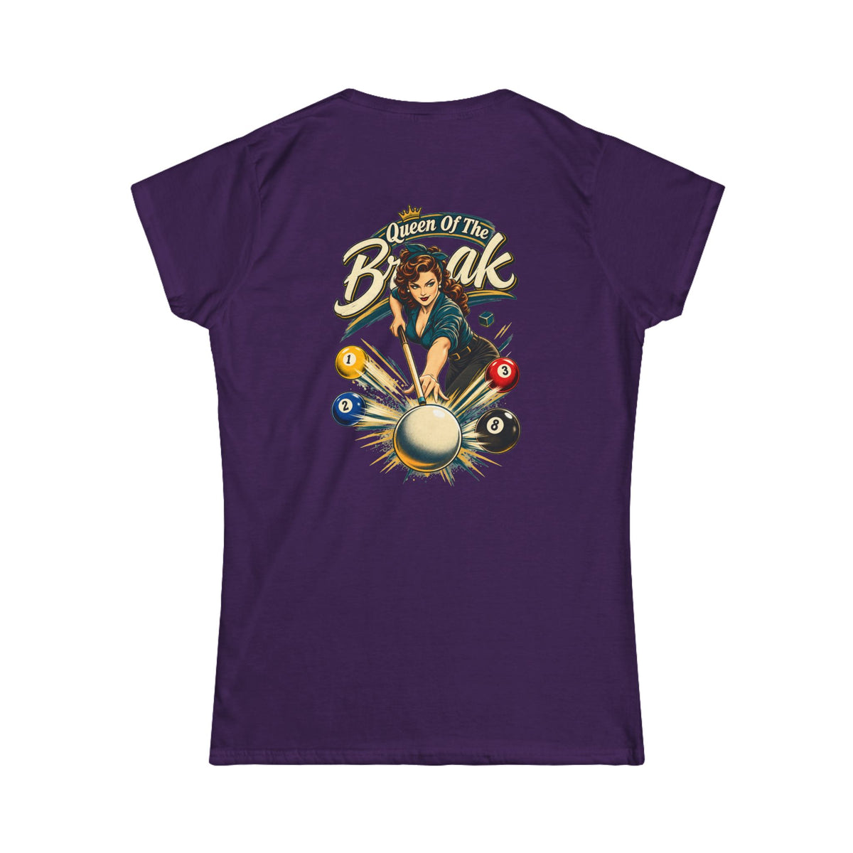 Queen of the Break Women’s Billiards T-Shirt – Front & Back Pool Tee