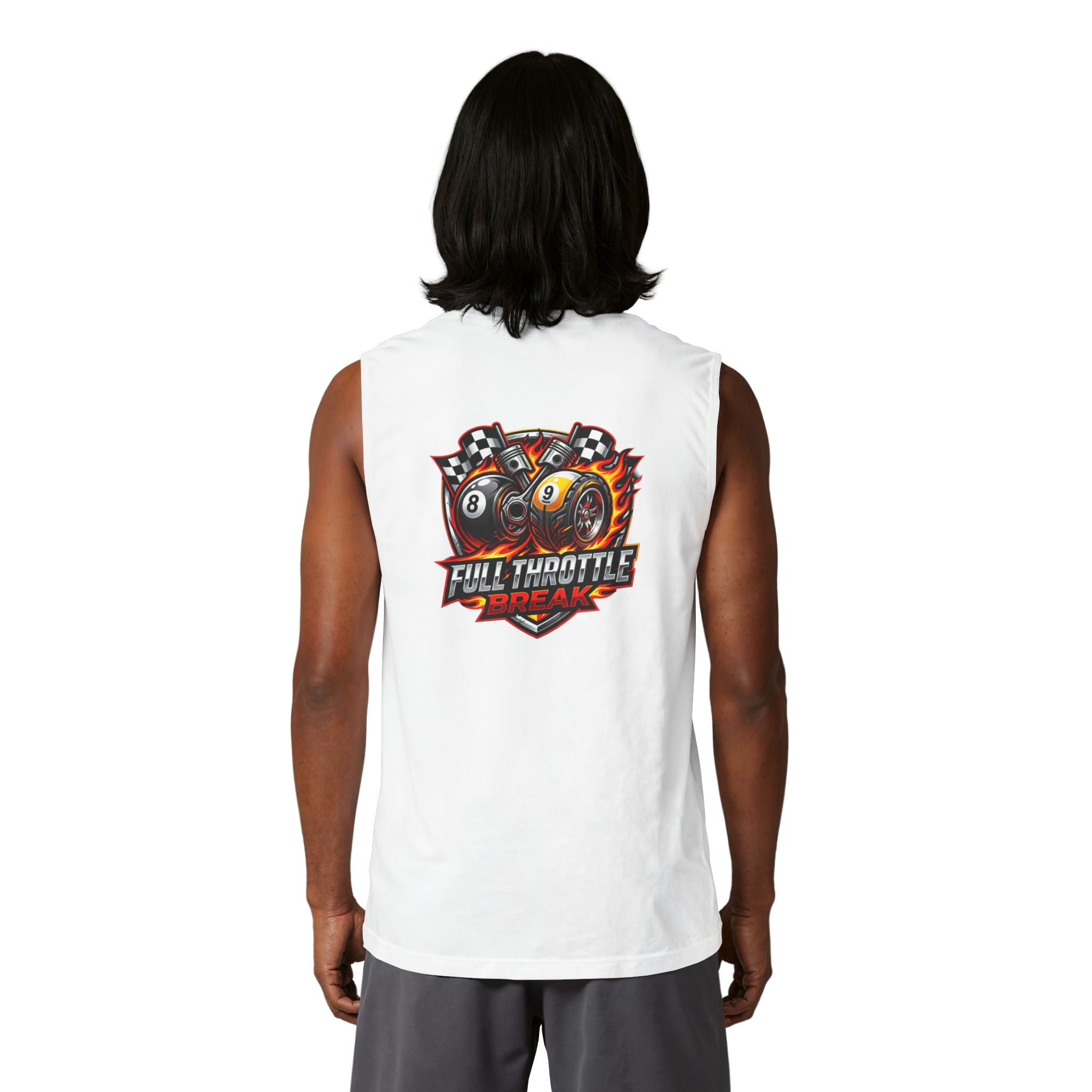 Full Throttle Break Unisex Muscle Tank | Hot Rod 8 Ball & 9 Ball Pool Player Sleeveless Shirt | Cue Crew Supply