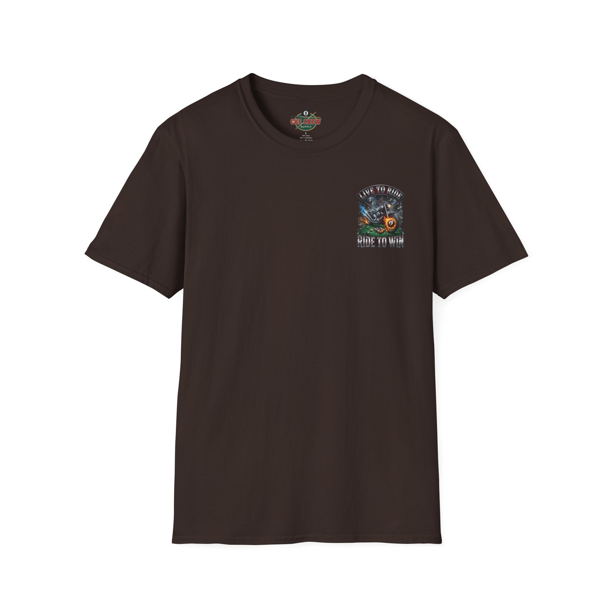 Live to Ride. Ride to Win. Biker Billiards T-Shirt | Motorcycle Pool Player Graphic Tee | Front & Back Print