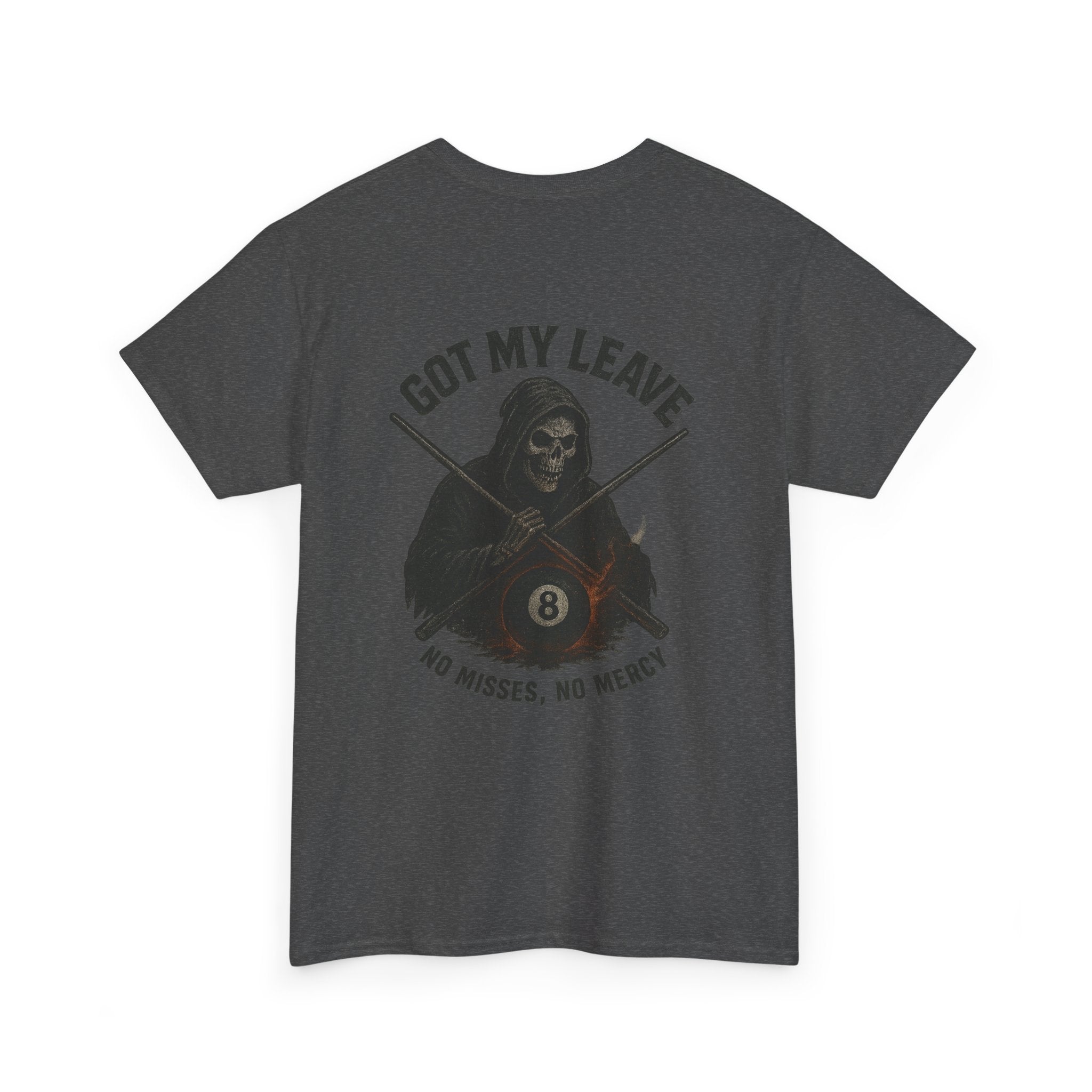 Grim Reaper Billiards Tee – “No Misses, No Mercy”  Flaming 8-Ball Graphic Shirt