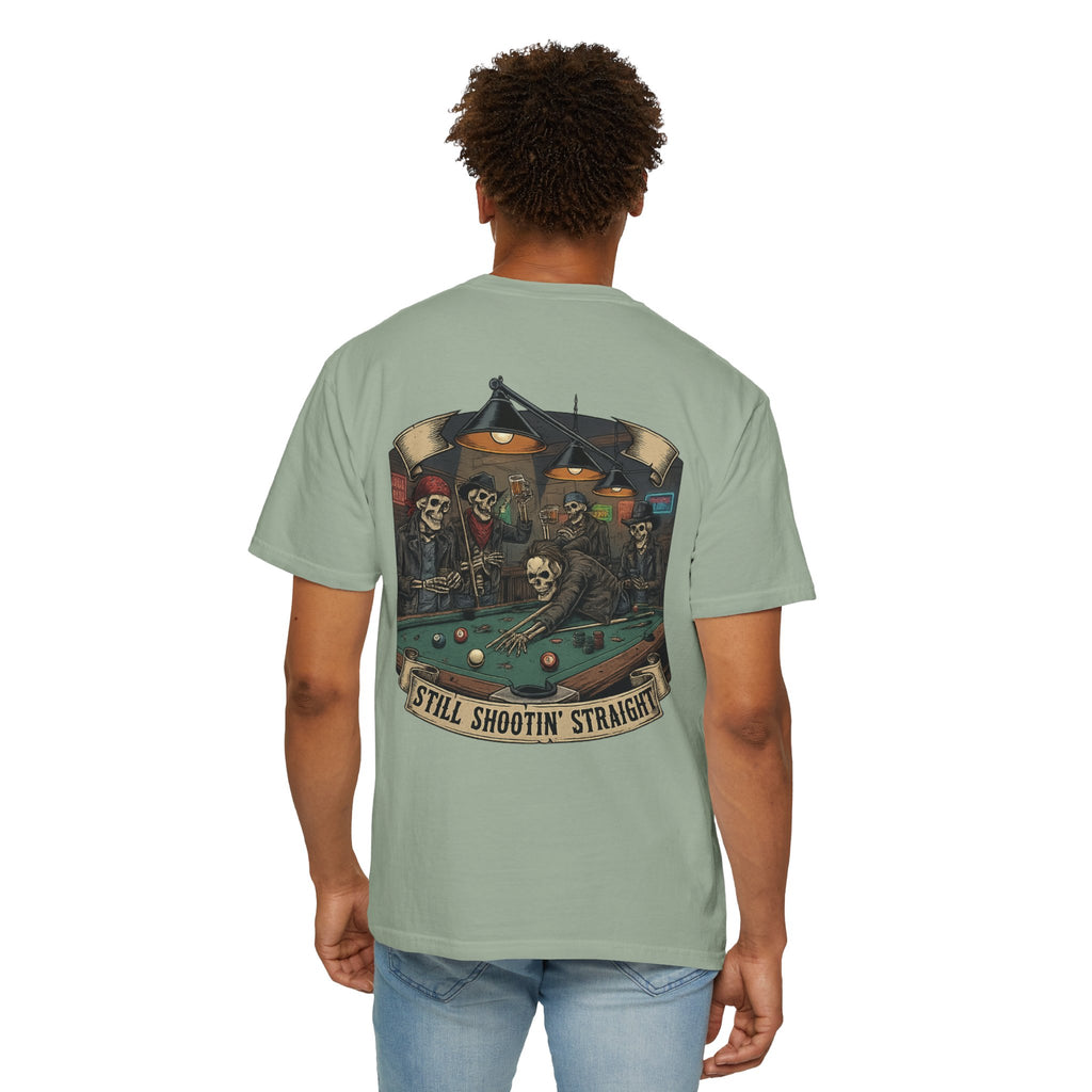 Still Shootin' Straight Pool Skeleton Comfort Colors Tee