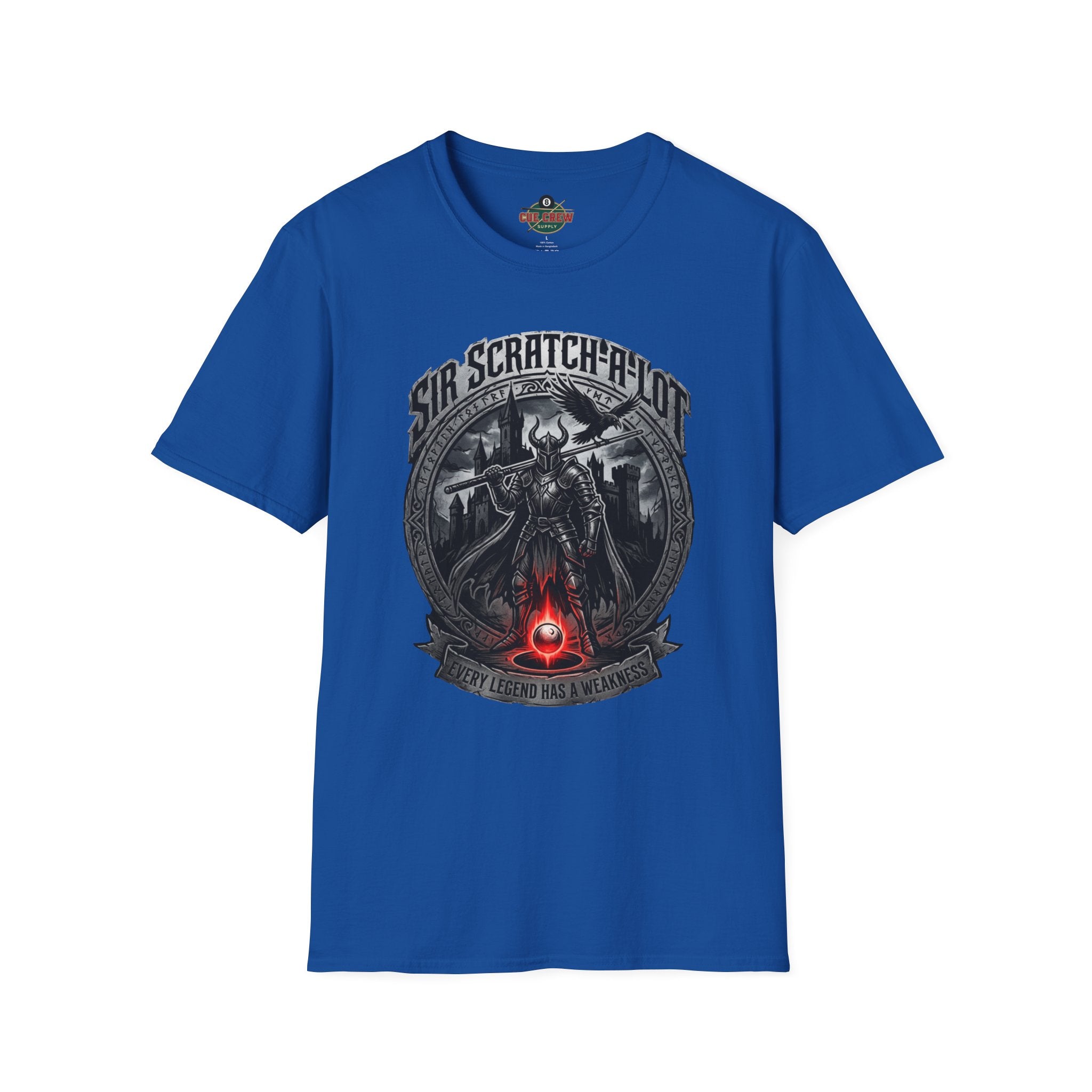 Sir Scratch-A-Lot Funny Billiards T-Shirt | Medieval Pool Knight Graphic | Front Only Print Unisex Tee