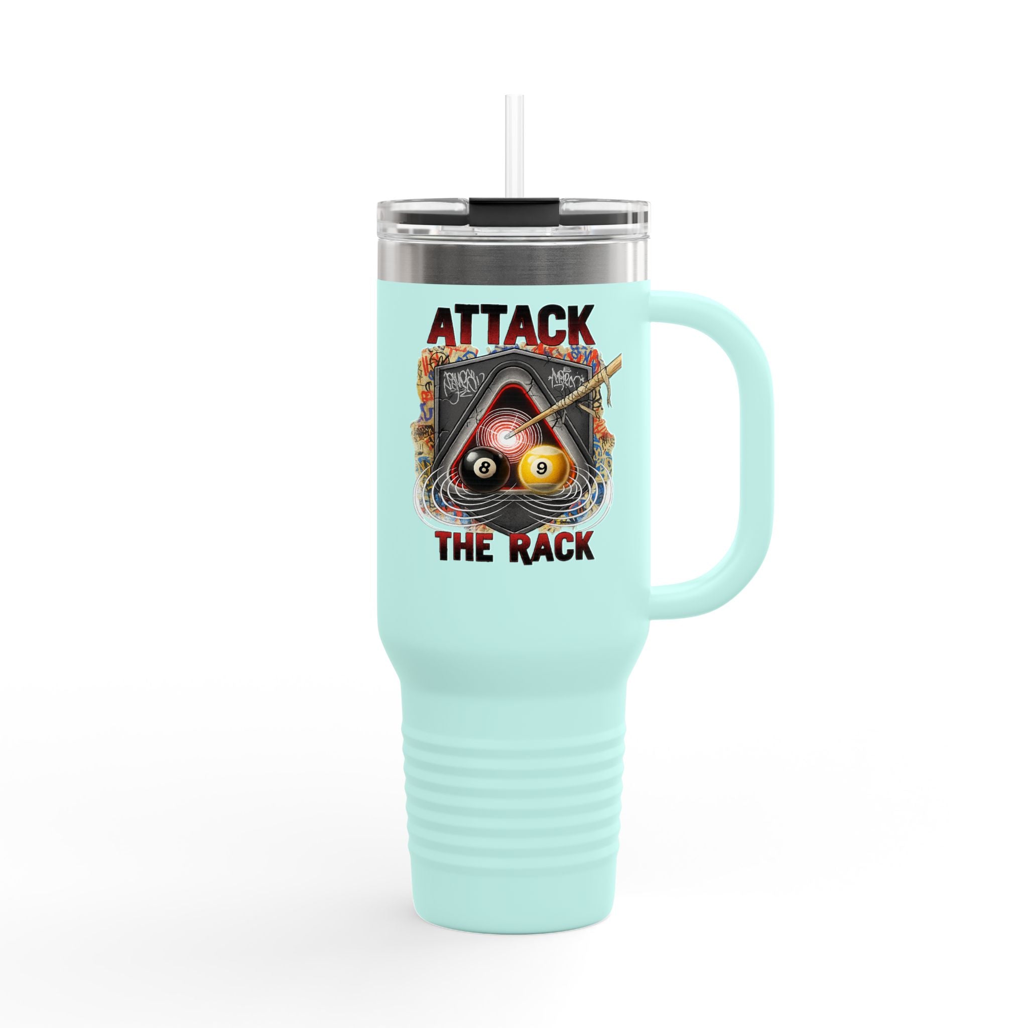 Attack the Rack 40oz Insulated Travel Mug — Pool Cue Billiards Tumbler