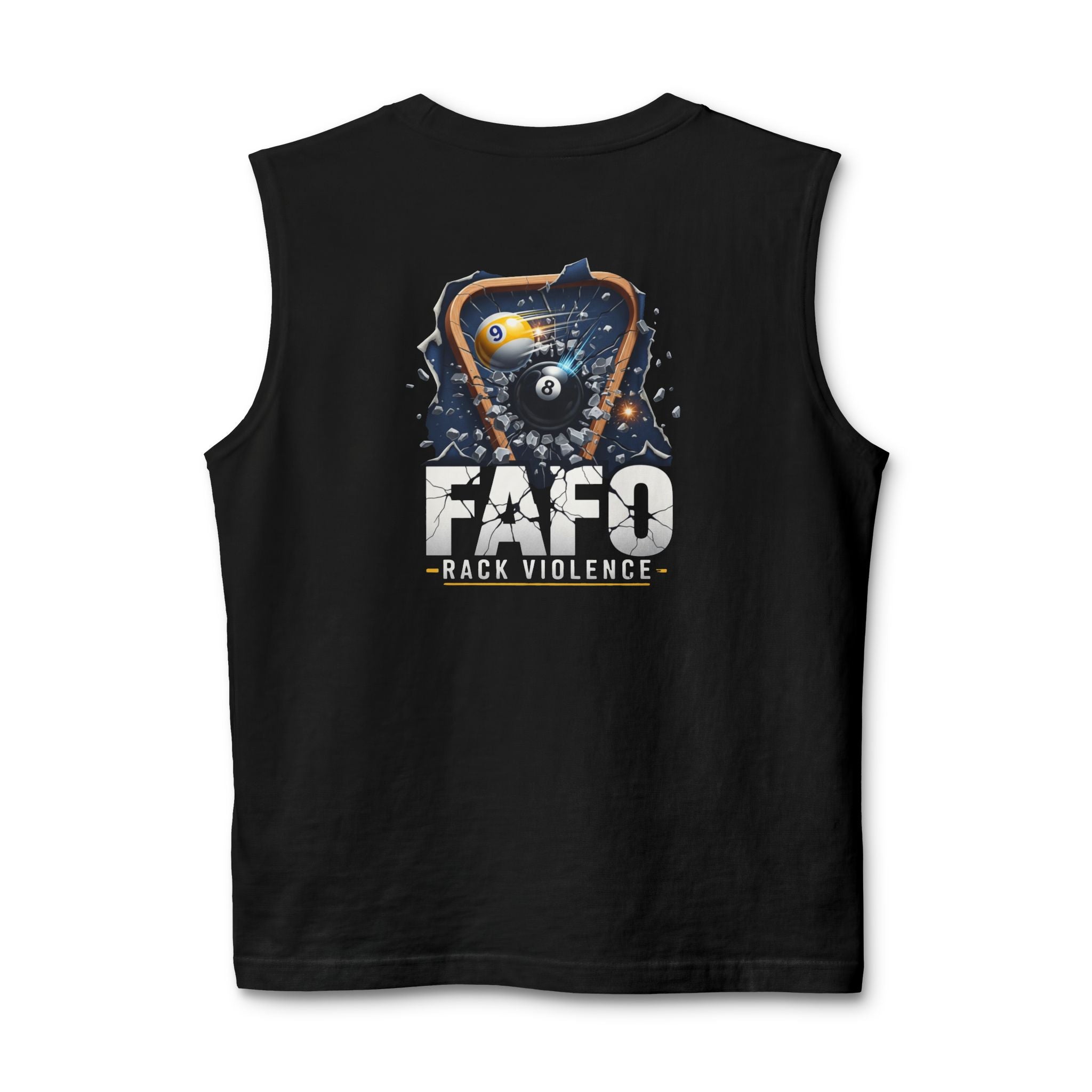 FAFO Rack Violence Billiards Muscle Tank Top | Funny Pool Player Sleeveless Gym & League Shirt | Front & Back Print
