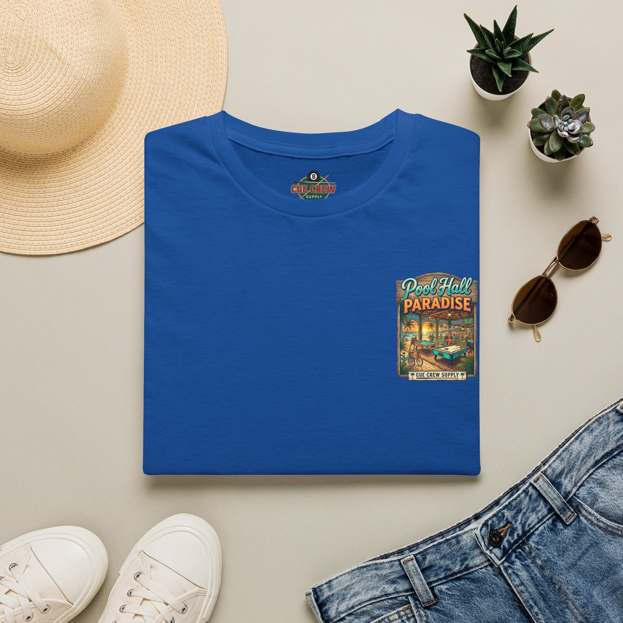 Pool Hall Paradise Tropical Billiards T-Shirt | Beach Bar Pool Player Graphic Tee | Front & Back Print
