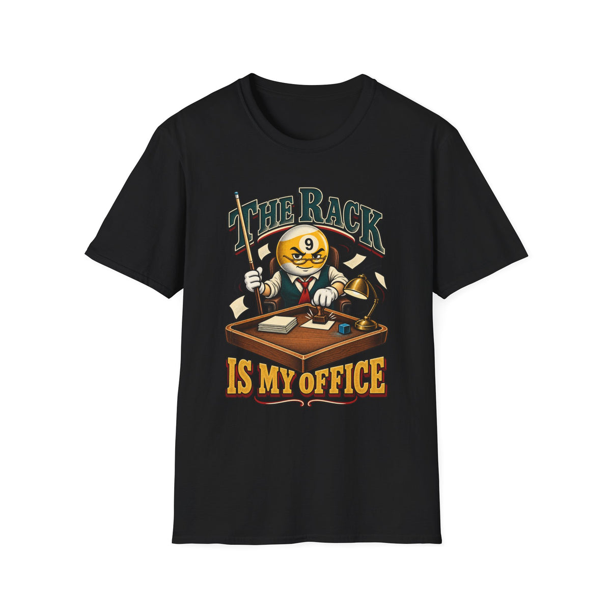 The Rack Is My Office – Funny Billiards T-Shirt – Cue Crew Essentials CCS-EST-002