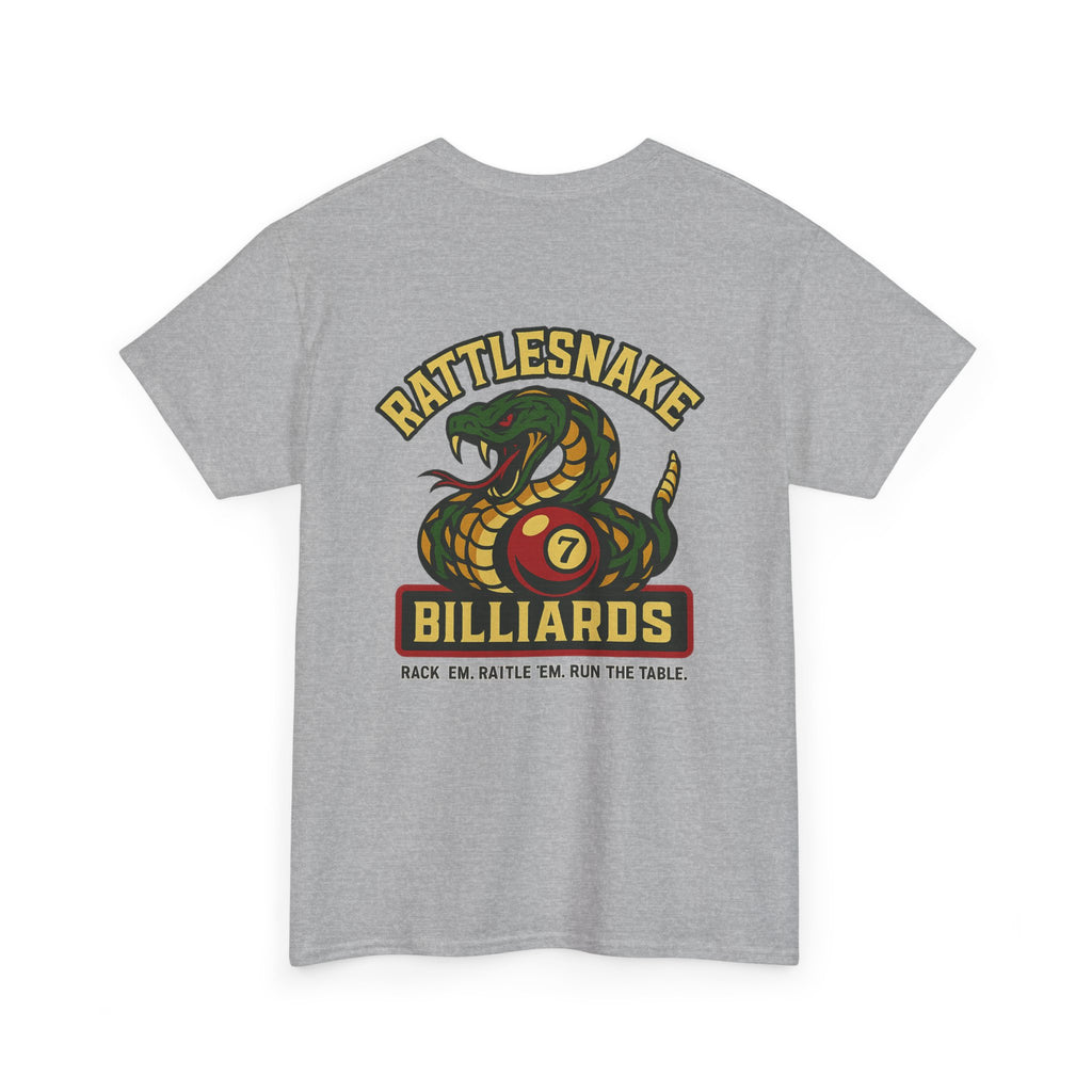 Rattlesnake Billiards - Rack 'Em, Rattle 'Em, Run The Table - Strike Hard, Play Bold Tee