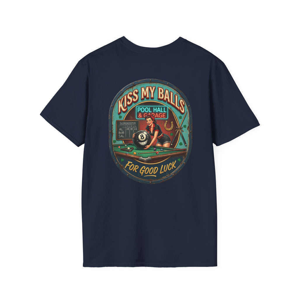 Kiss My Balls For Good Luck Pool Player T-Shirt | Funny Billiards Graphic Tee | Cue Crew Supply