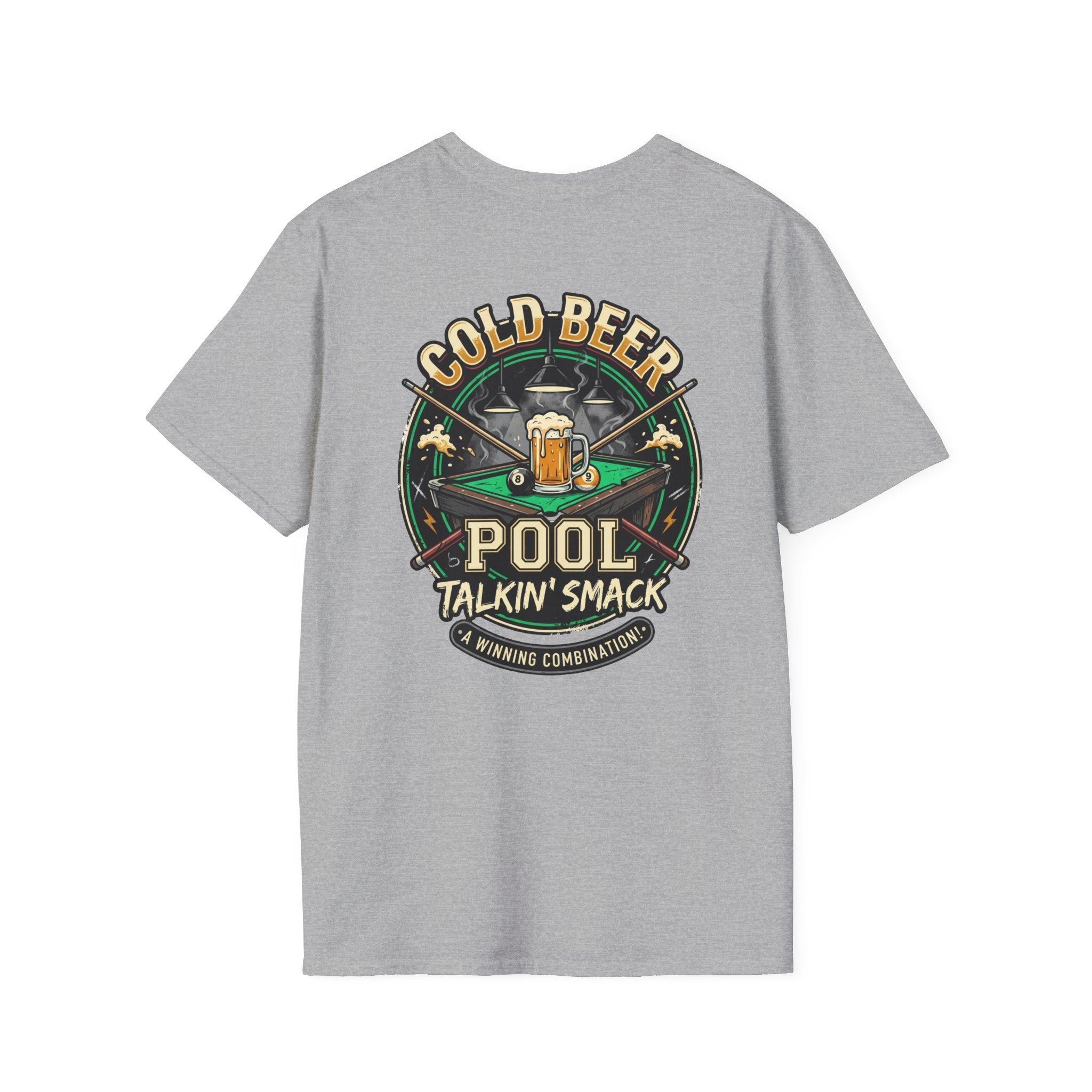 Cold Beer, Pool & Talkin' Smack Billiards T-Shirt | Funny Pool Player Graphic Tee | Front & Back Print