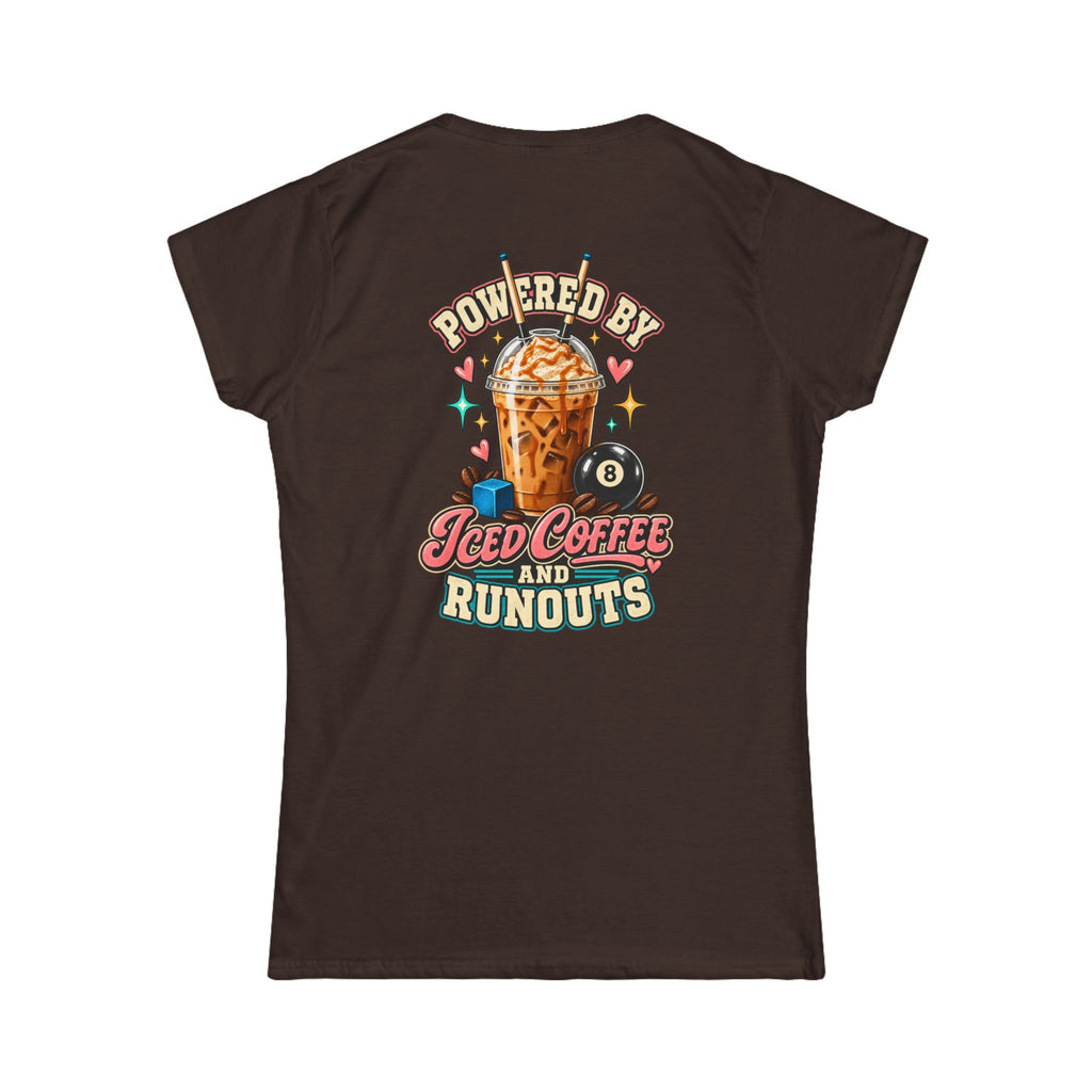 Powered By Iced Coffee & Runouts – Women’s Billiards T-Shirt – Pool Player Tee CCS-WSST-016