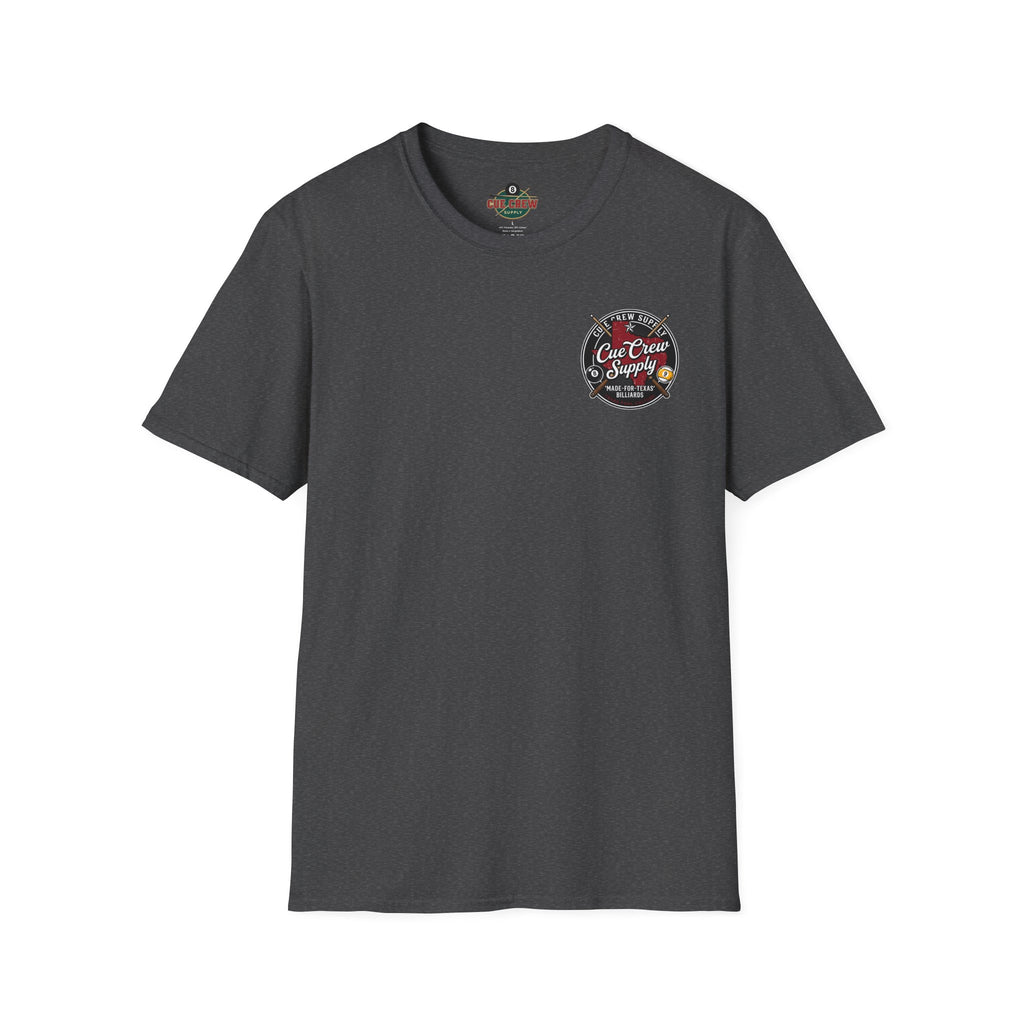 Cue Crew Supply Texas Billiards T-Shirt | Made for Texas Pool Players Graphic Tee | Front & Back Print