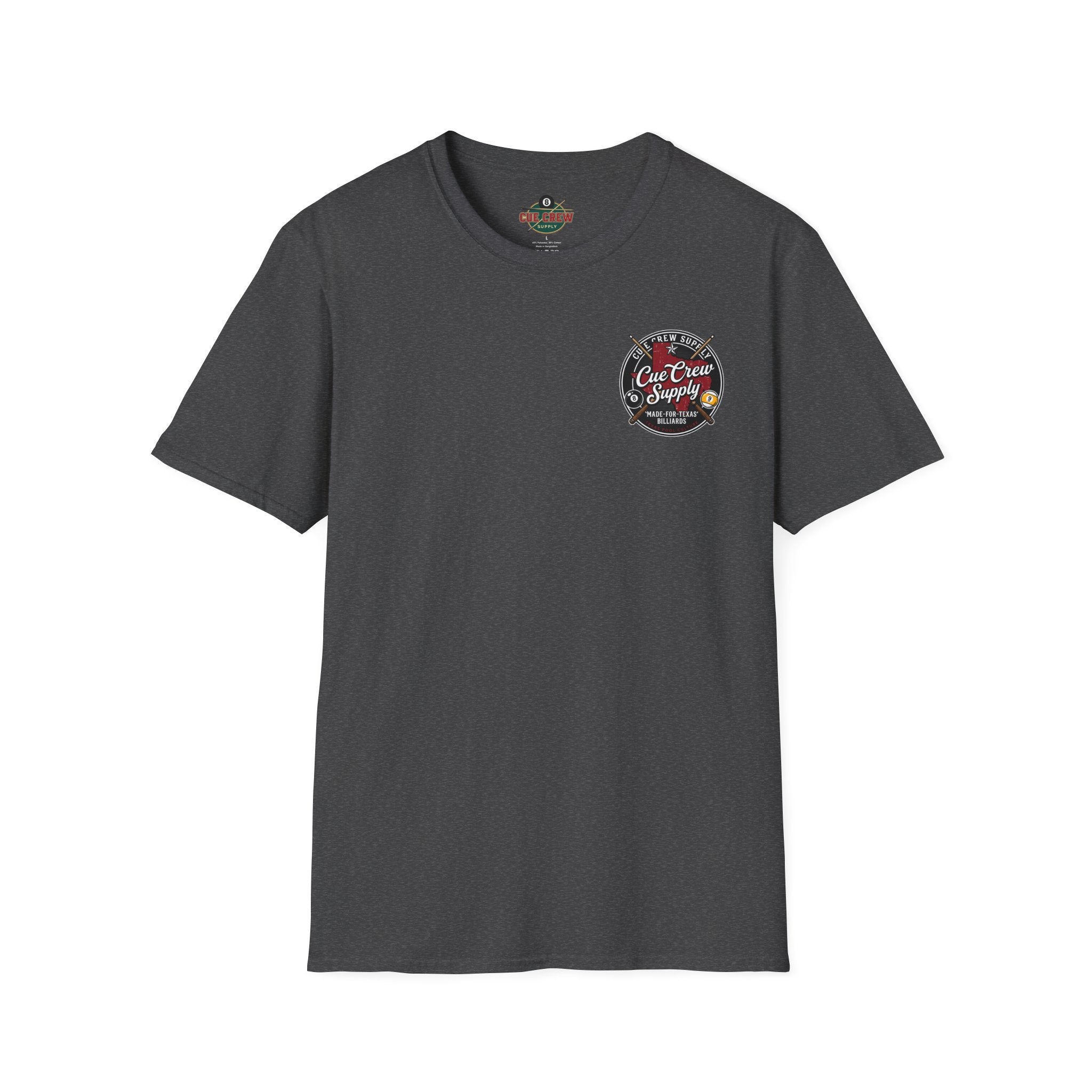 Cue Crew Supply Texas Billiards T-Shirt | Made for Texas Pool Players Graphic Tee | Front & Back Print