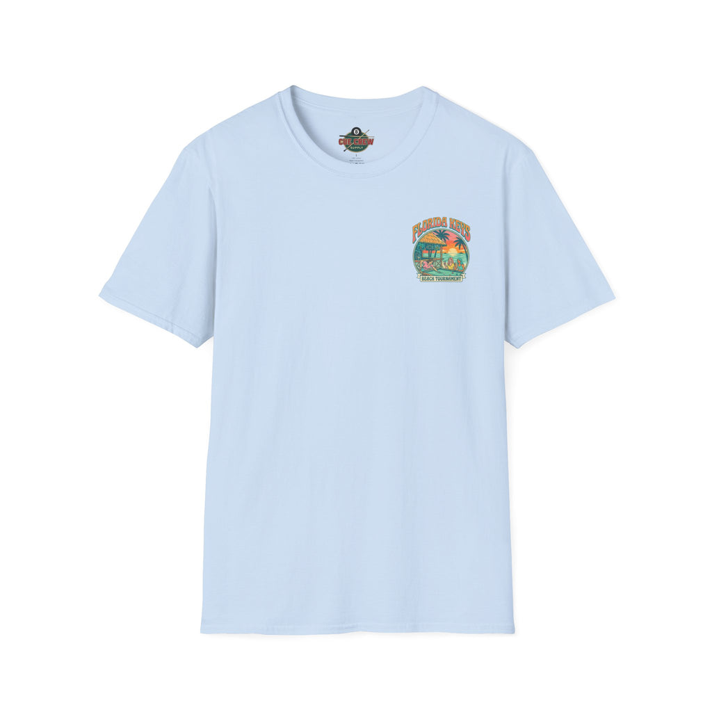 Florida Keys Beach Tournament Billiards T-Shirt – Tropical Pool Player Graphic Tee | Front & Back Print