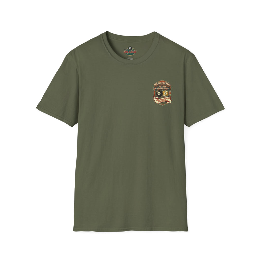 Yes, They're Real… Spectacular Runouts Billiards T-Shirt | Funny Pool Player Graphic Tee | Front & Back Print