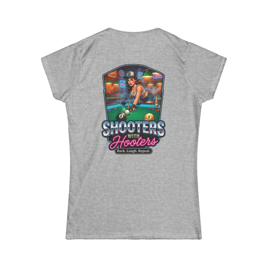 Shooters With Hooters Women's Billiards T-Shirt – Funny Pool Player Graphic Tee | Front & Back Print