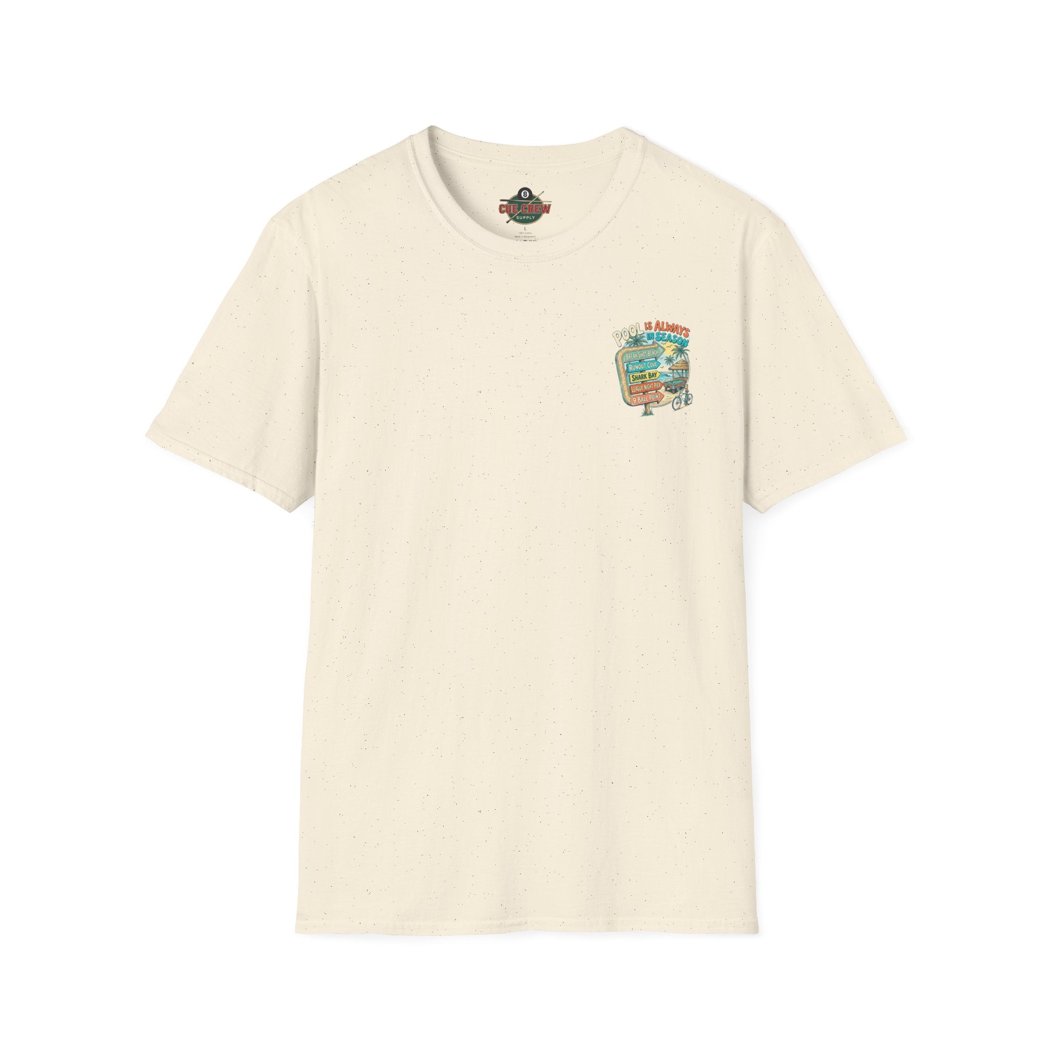 Pool Is Always in Season Billiards T-Shirt | Beach Pool Player Graphic Tee | Tropical Runout Cove Front & Back Print
