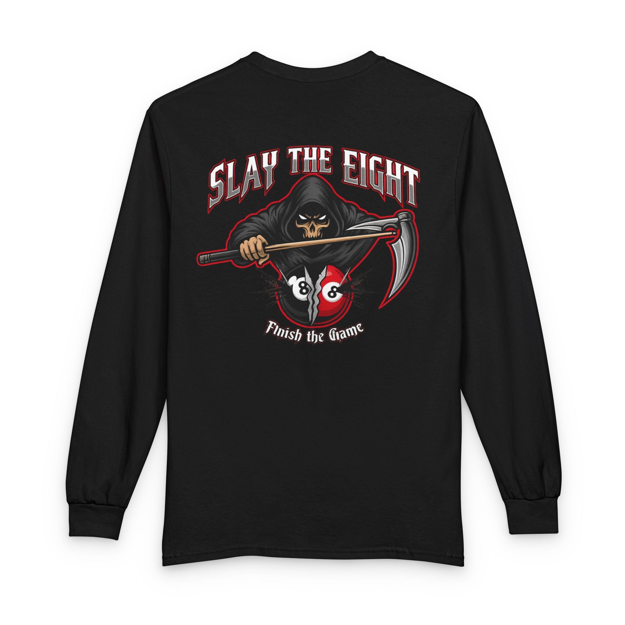 Slay the Eight Grim Reaper Billiards Gildan Long Sleeve Tee
