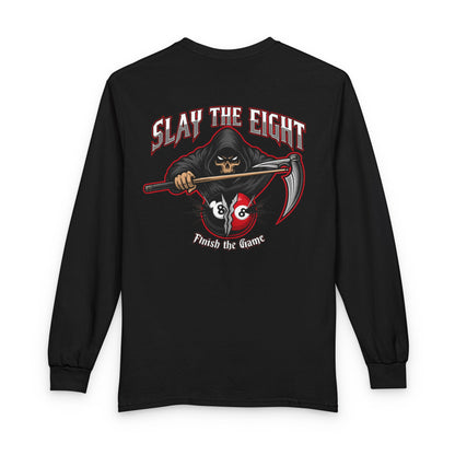 Slay the Eight Grim Reaper Billiards Gildan Long Sleeve Tee