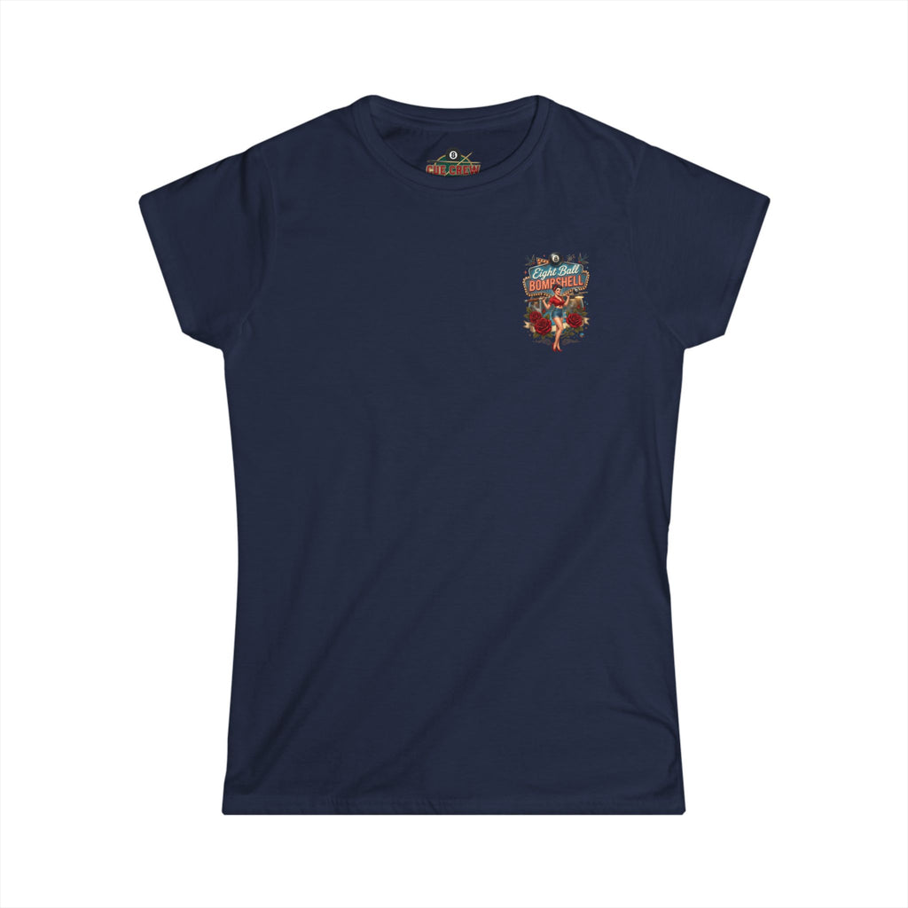 Eight Ball Bombshell V2 Women's Billiards T-Shirt | Retro Pin-Up Pool Player Graphic Tee | Front & Back Print