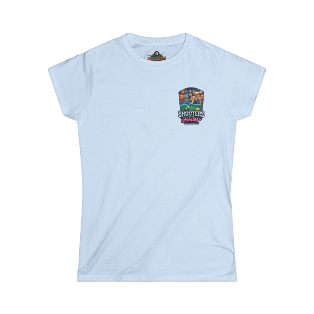 Shooters With Hooters Women's Billiards T-Shirt – Funny Pool Player Graphic Tee | Front & Back Print