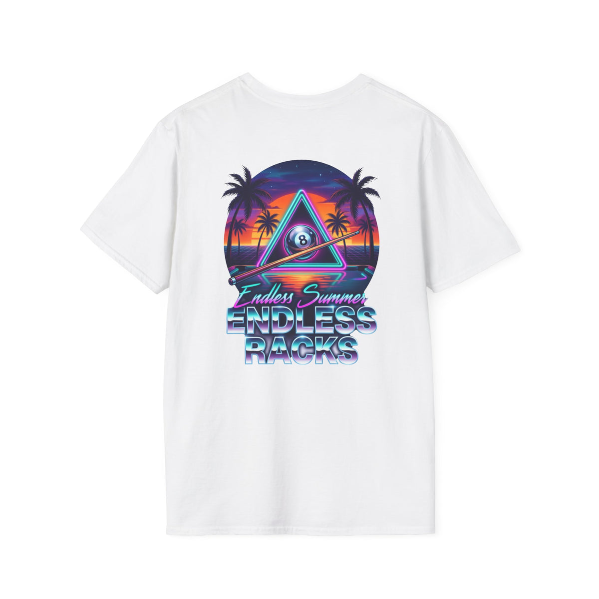 Endless Summer Endless Racks Billiards T-Shirt | Retro Sunset Pool Player Graphic Tee | Tropical 8 Ball Beach Vibes Shirt