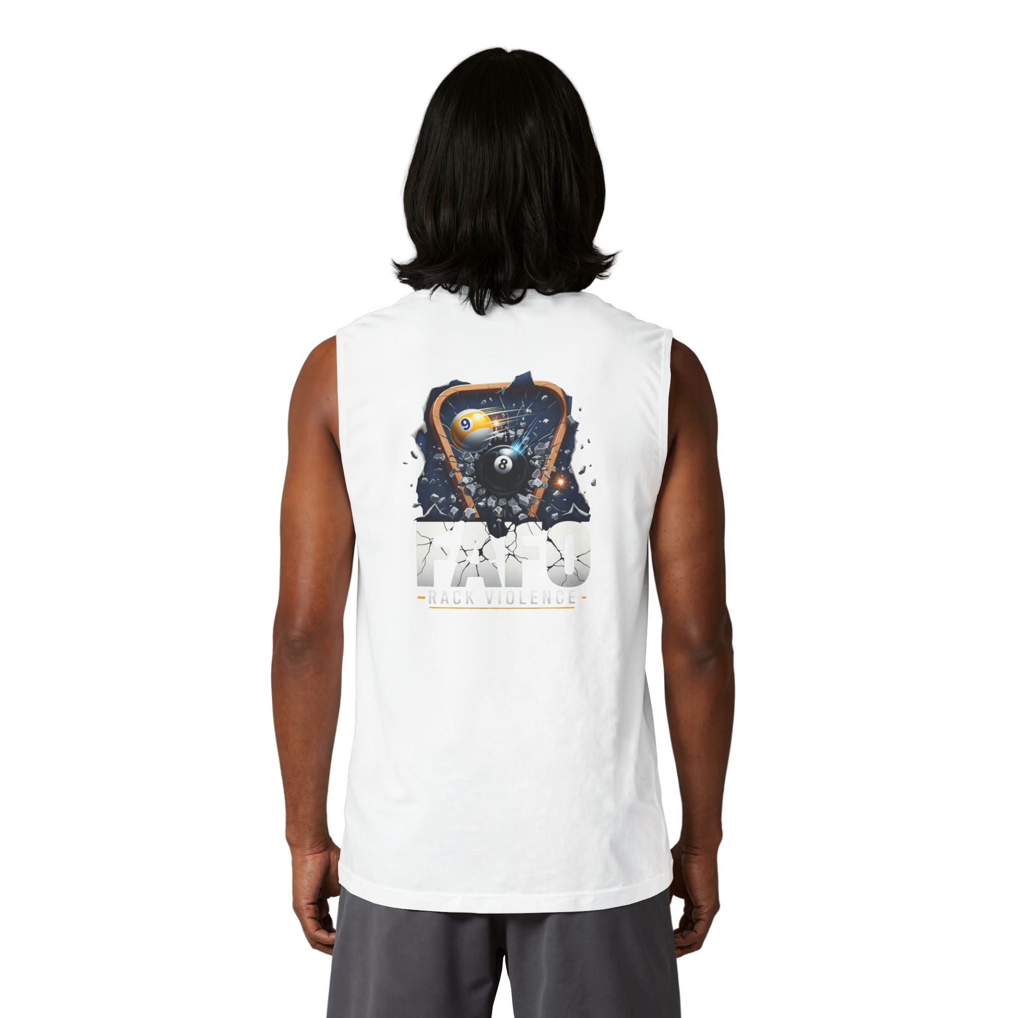 FAFO Rack Violence Billiards Muscle Tank Top | Funny Pool Player Sleeveless Gym & League Shirt | Front & Back Print