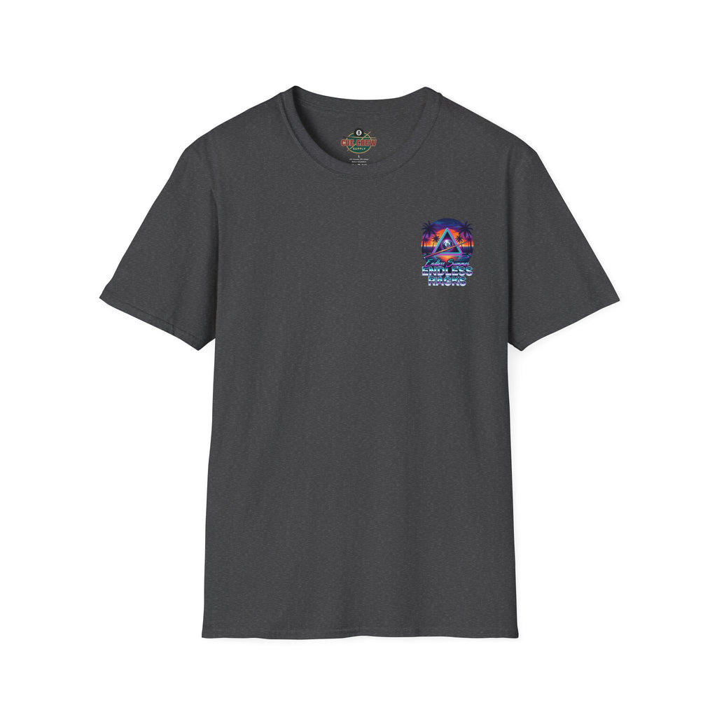 Endless Summer Endless Racks Billiards T-Shirt | Retro Sunset Pool Player Graphic Tee | Tropical 8 Ball Beach Vibes Shirt