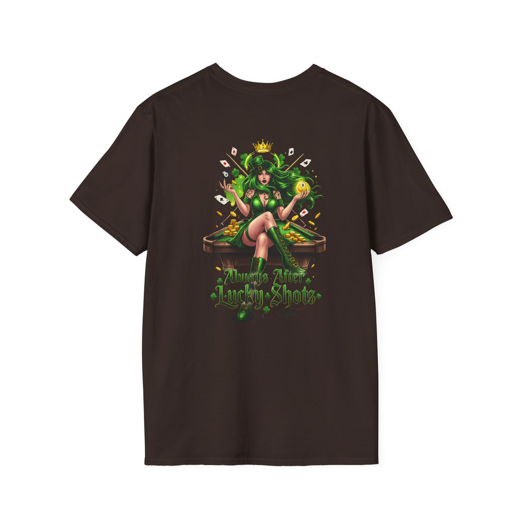 Always After Me Lucky Shots Funny Irish Billiards T-Shirt | St. Patrick's Day Pool Player Graphic Tee | Front & Back Print