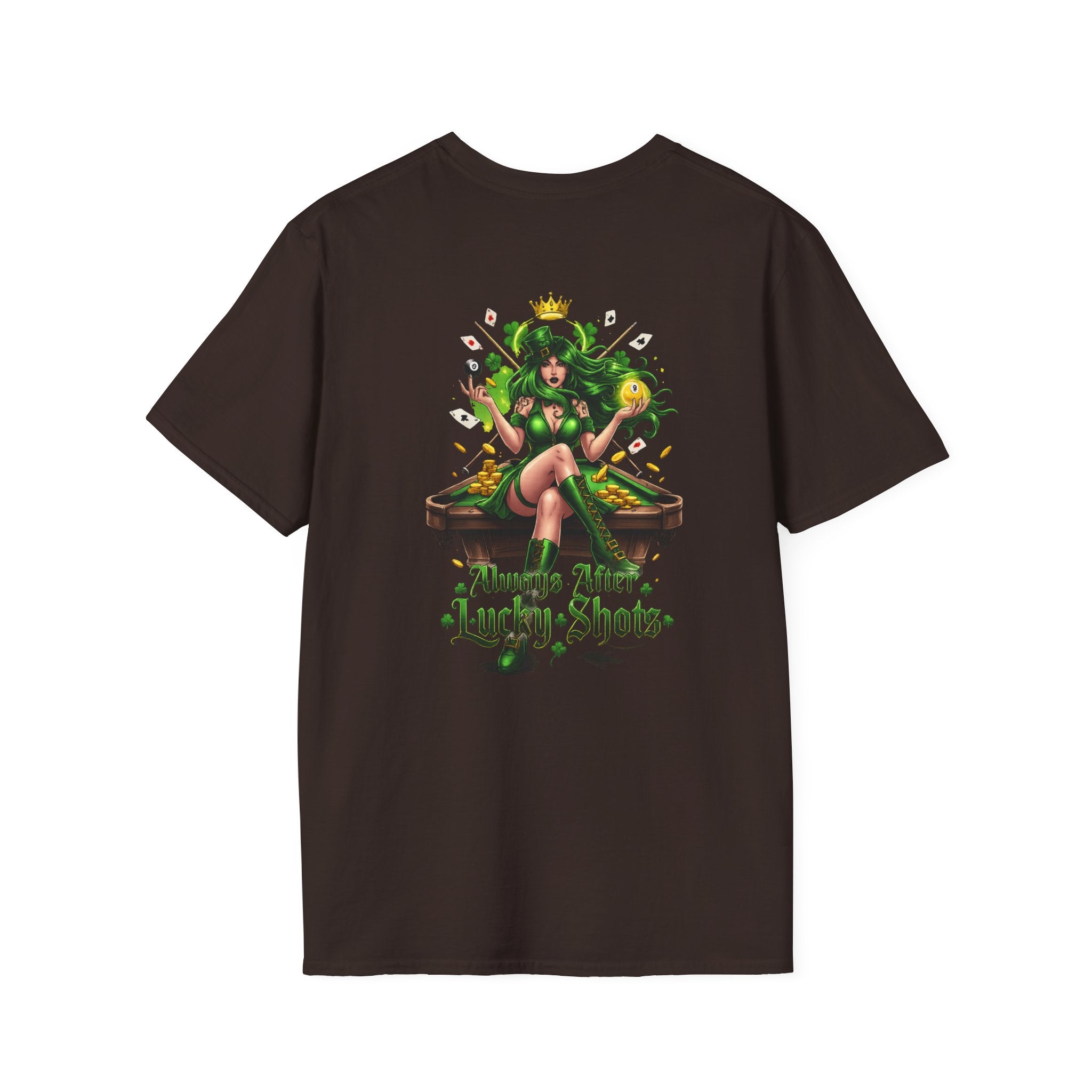 Always After Me Lucky Shots Funny Irish Billiards T-Shirt | St. Patrick's Day Pool Player Graphic Tee | Front & Back Print