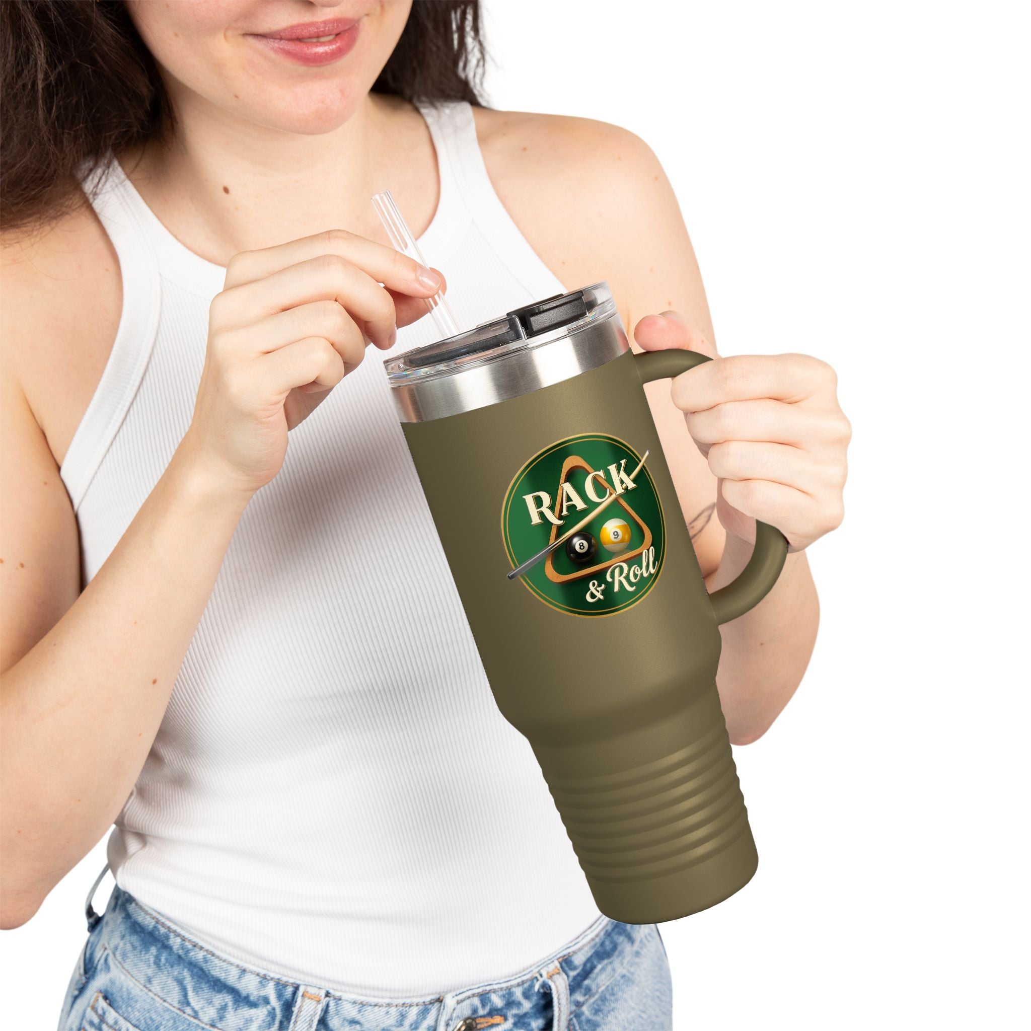 Rack & Roll Billiards Pool Cue Logo 40oz Insulated Travel Mug