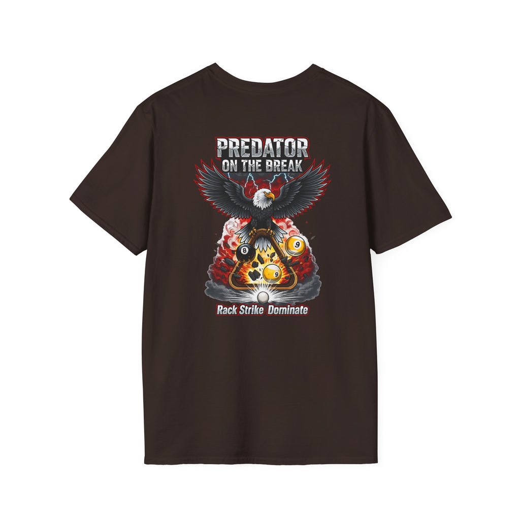 Predator on the Break Billiards T-Shirt | Eagle Pool Player Graphic Tee | Rack Strike Dominate | Front & Back Print