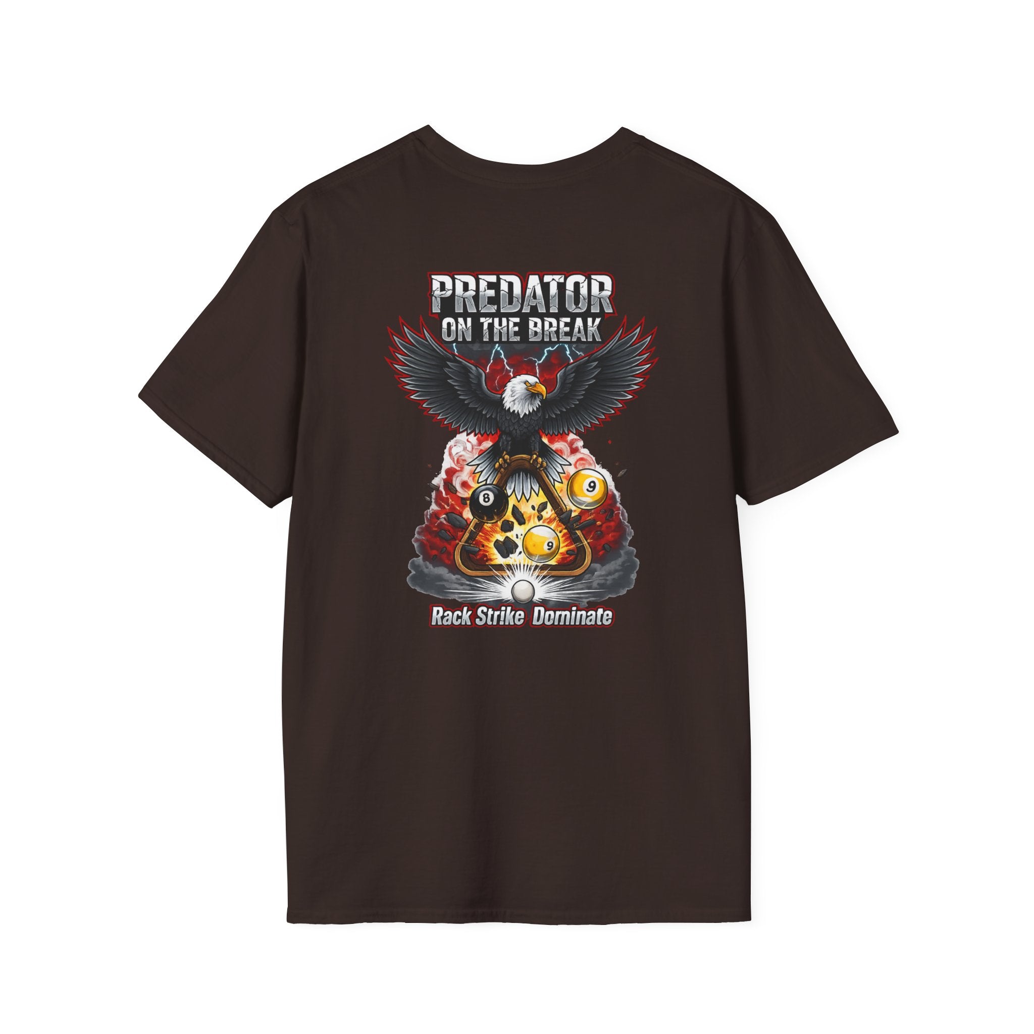Predator on the Break Billiards T-Shirt | Eagle Pool Player Graphic Tee | Rack Strike Dominate | Front & Back Print