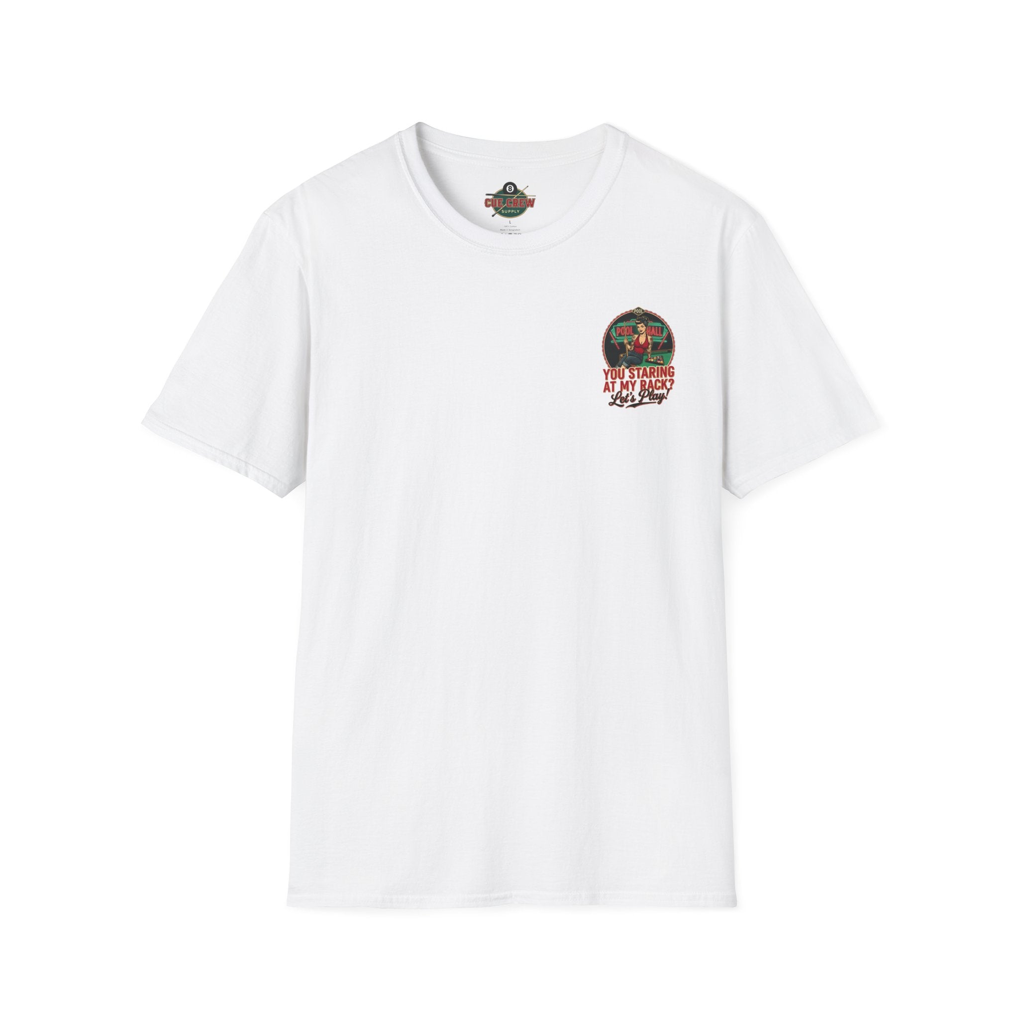 You Staring at My Rack? Let's Play! Funny Billiards T-Shirt | Retro Pool Hall Pin-Up Graphic Tee | Front & Back Print