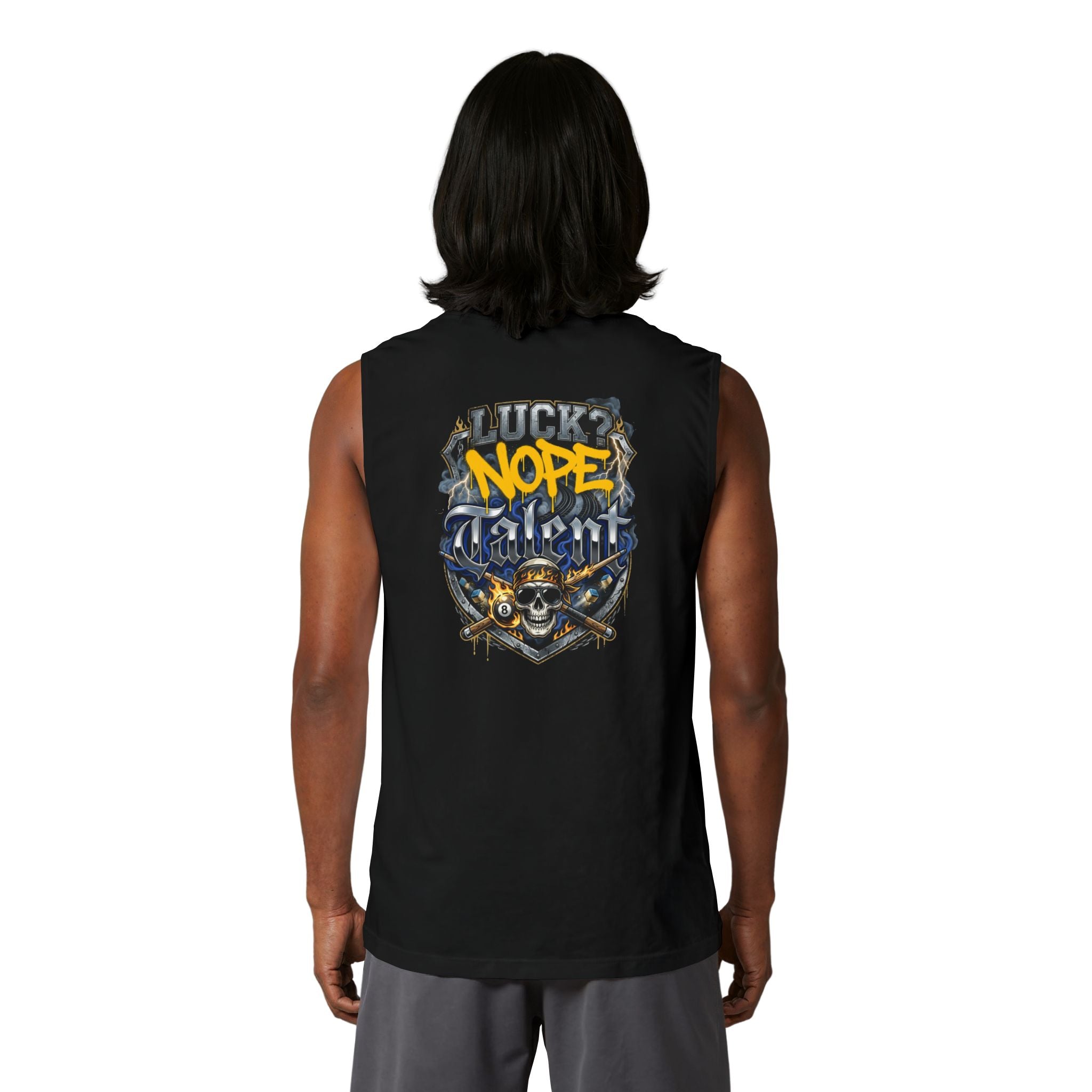 Luck? Nope. Talent. Unisex Muscle Tank | Funny Pool Player Sleeveless Shirt | Skull Billiards Gym Tank | Cue Crew Supply