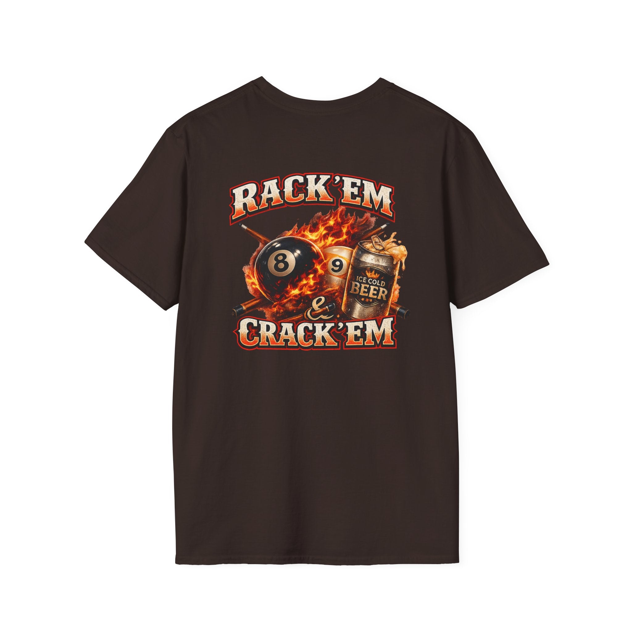 Rack 'Em & Crack 'Em Funny Billiards Beer T-Shirt | 8 Ball & 9 Ball Pool Player Graphic Tee | Front & Back Print
